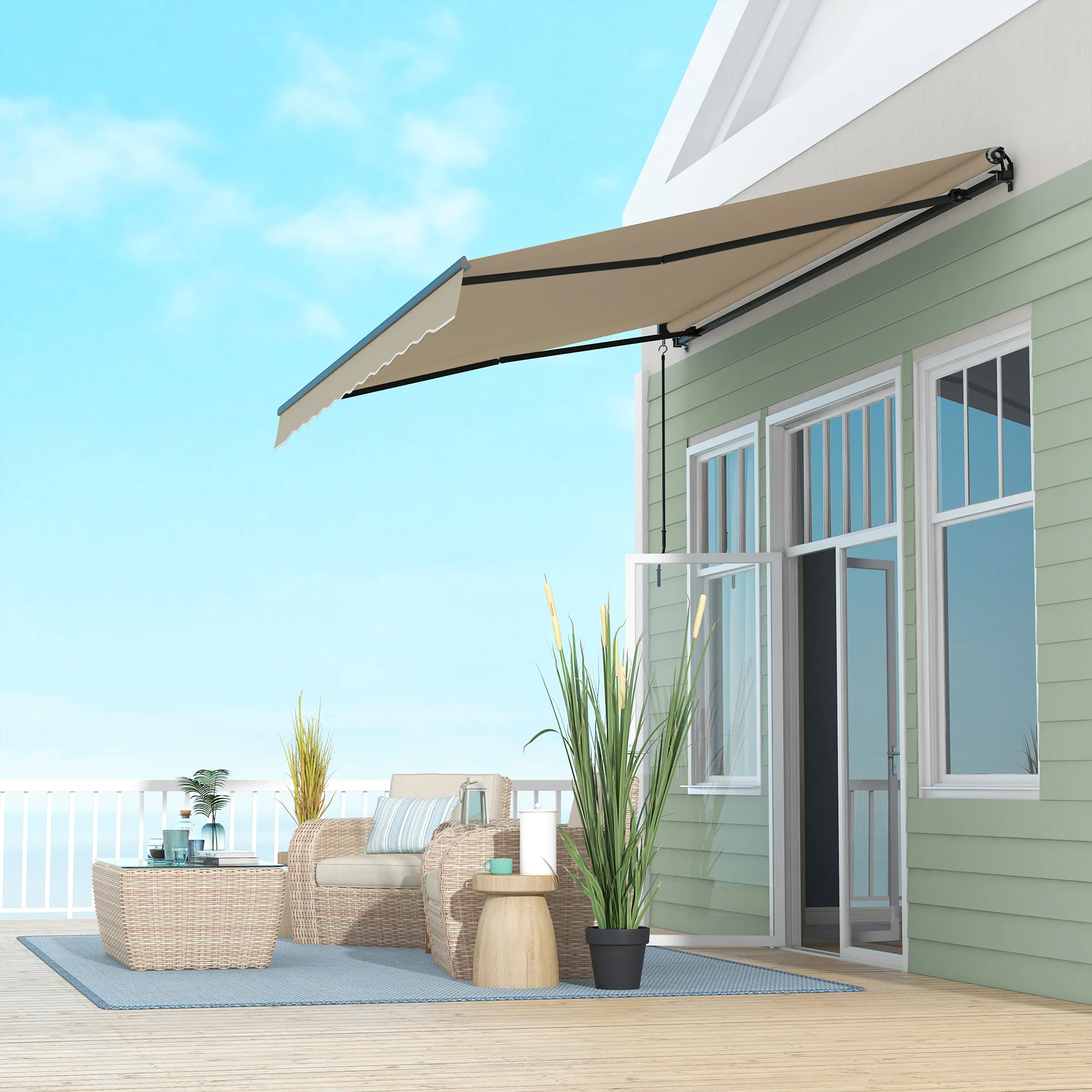 13' x 10' Retractable Awning with UV-Resistant 280gsm Sunshade Shelter in Beige - Image 11