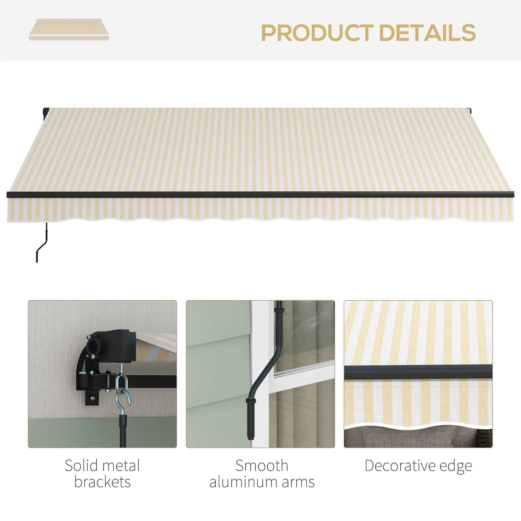 13' x 10' Retractable Awning, 280GSM UV-Resistant Sunshade Shelter, Beige/White - Image 10