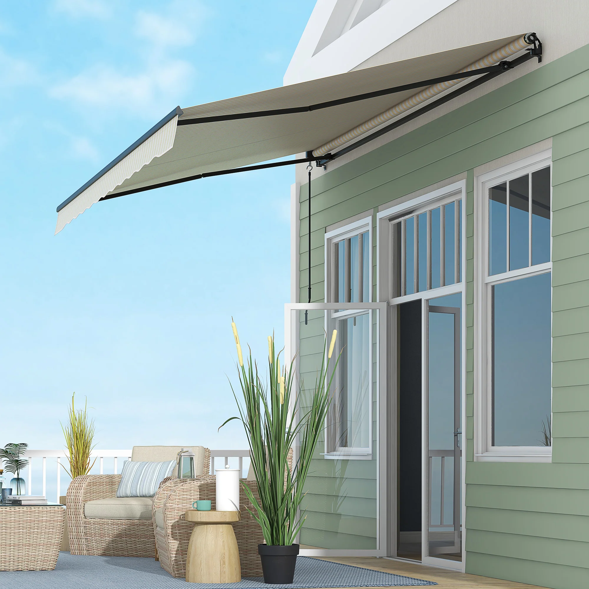 13' x 10' Retractable Awning, 280GSM UV-Resistant Sunshade Shelter, Beige/White - Image 11