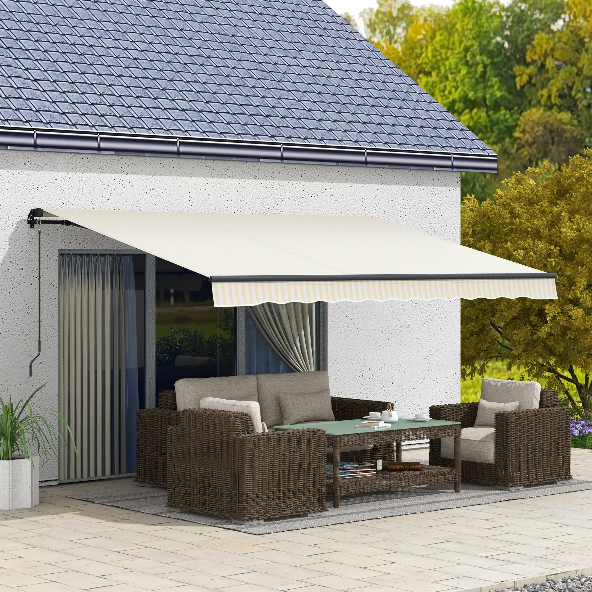13' x 10' Retractable Awning, 280GSM UV-Resistant Sunshade Shelter, Beige/White - Image 3