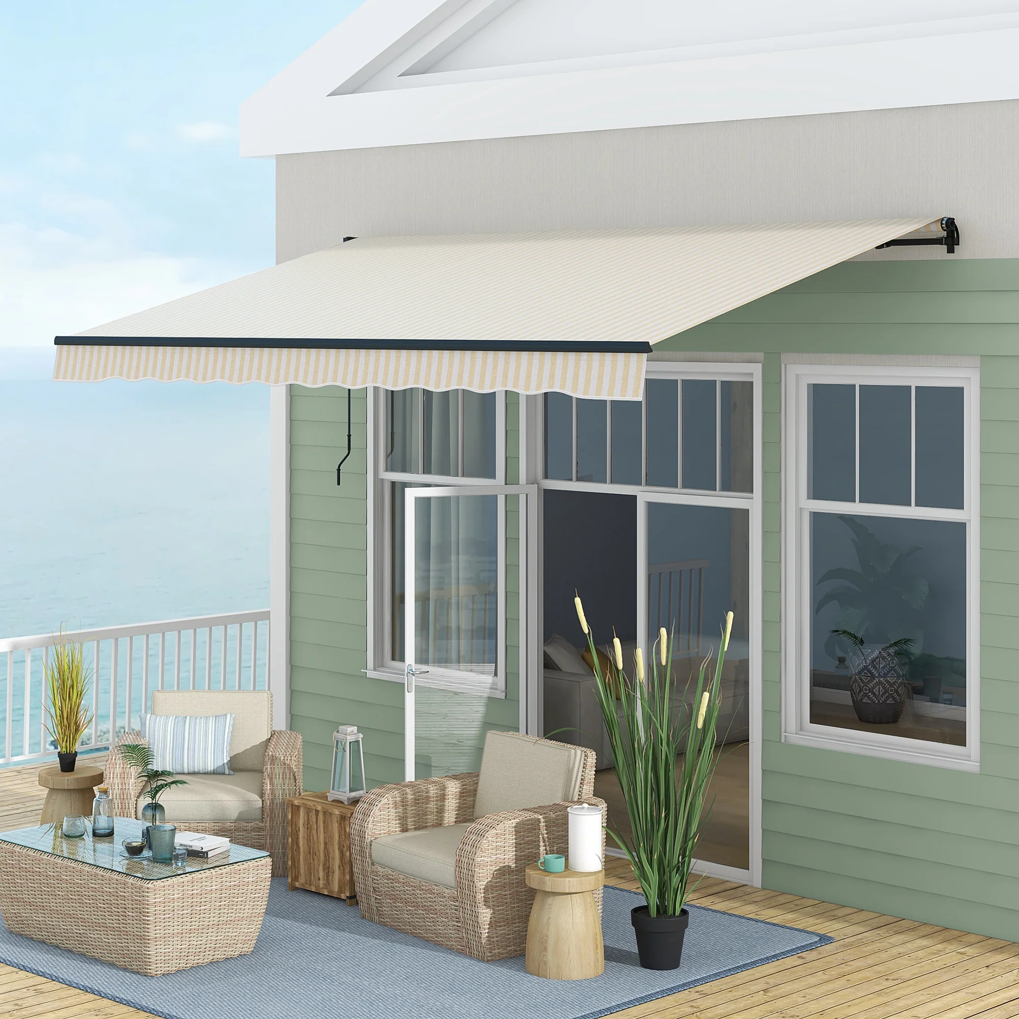 13' x 10' Retractable Awning, 280GSM UV-Resistant Sunshade Shelter, Beige/White - Image 4