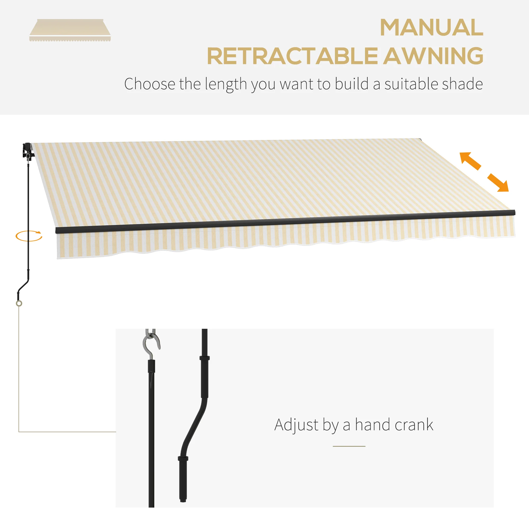 13' x 10' Retractable Awning, 280GSM UV-Resistant Sunshade Shelter, Beige/White - Image 6