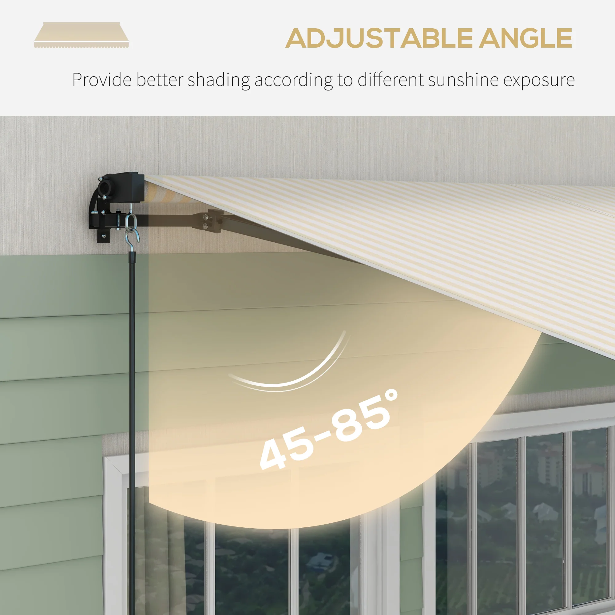 13' x 10' Retractable Awning, 280GSM UV-Resistant Sunshade Shelter, Beige/White - Image 7