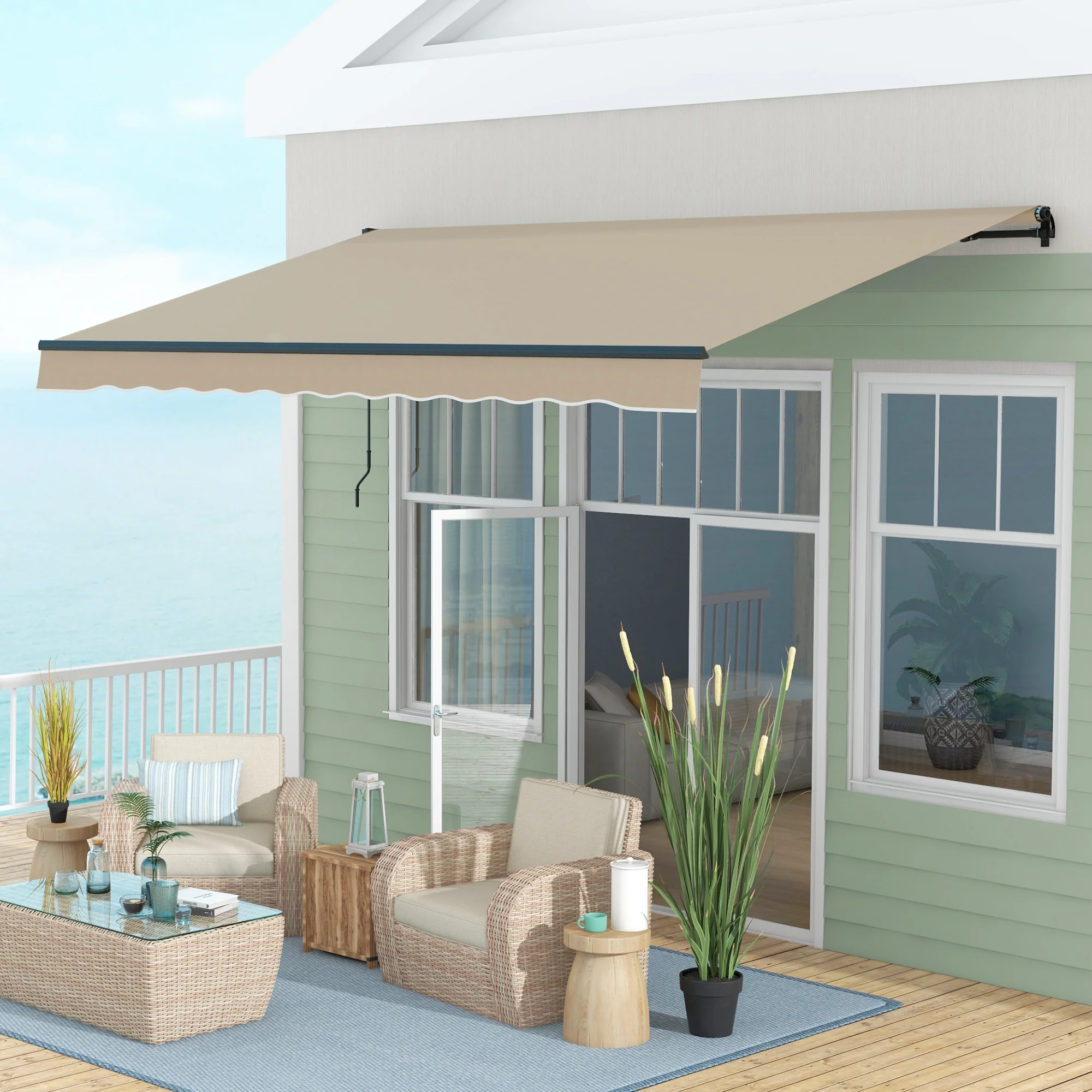 13' x 10' Retractable Awning with UV-Resistant 280gsm Sunshade Shelter in Beige - Image 4