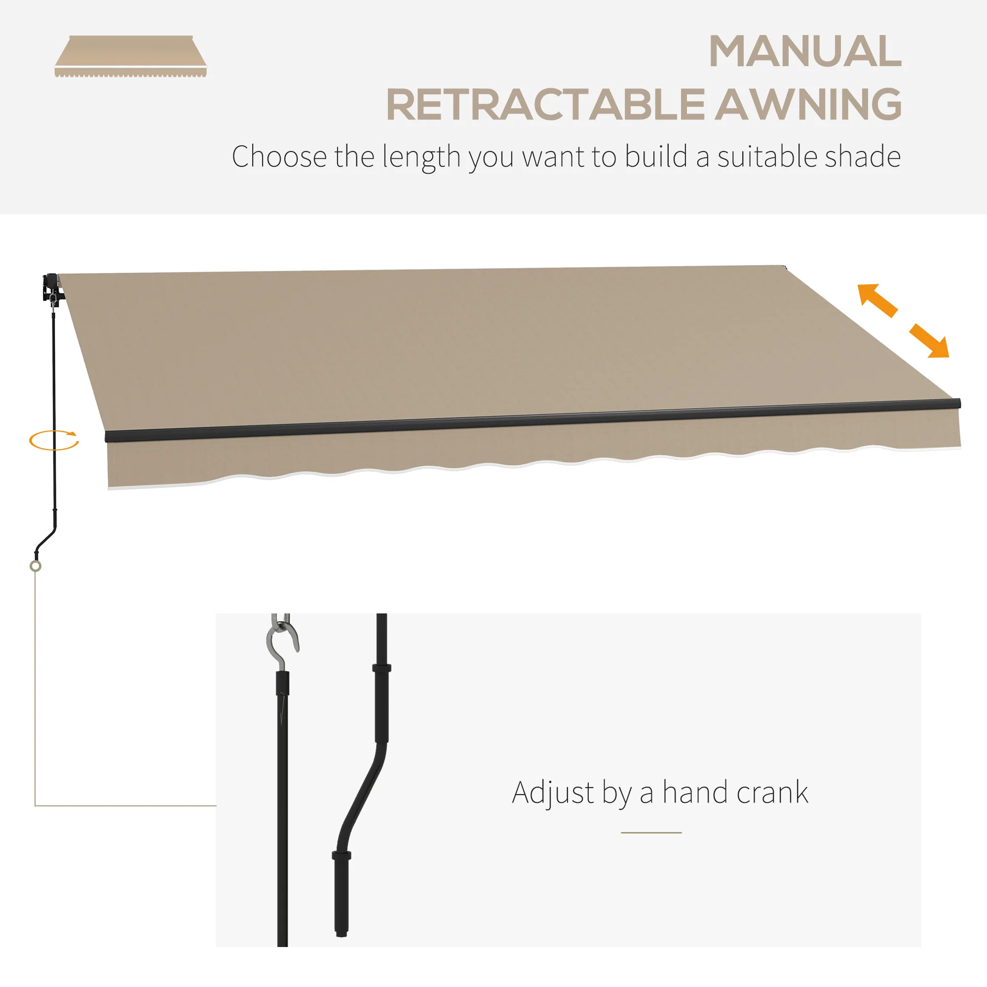 13' x 10' Retractable Awning with UV-Resistant 280gsm Sunshade Shelter in Beige - Image 6