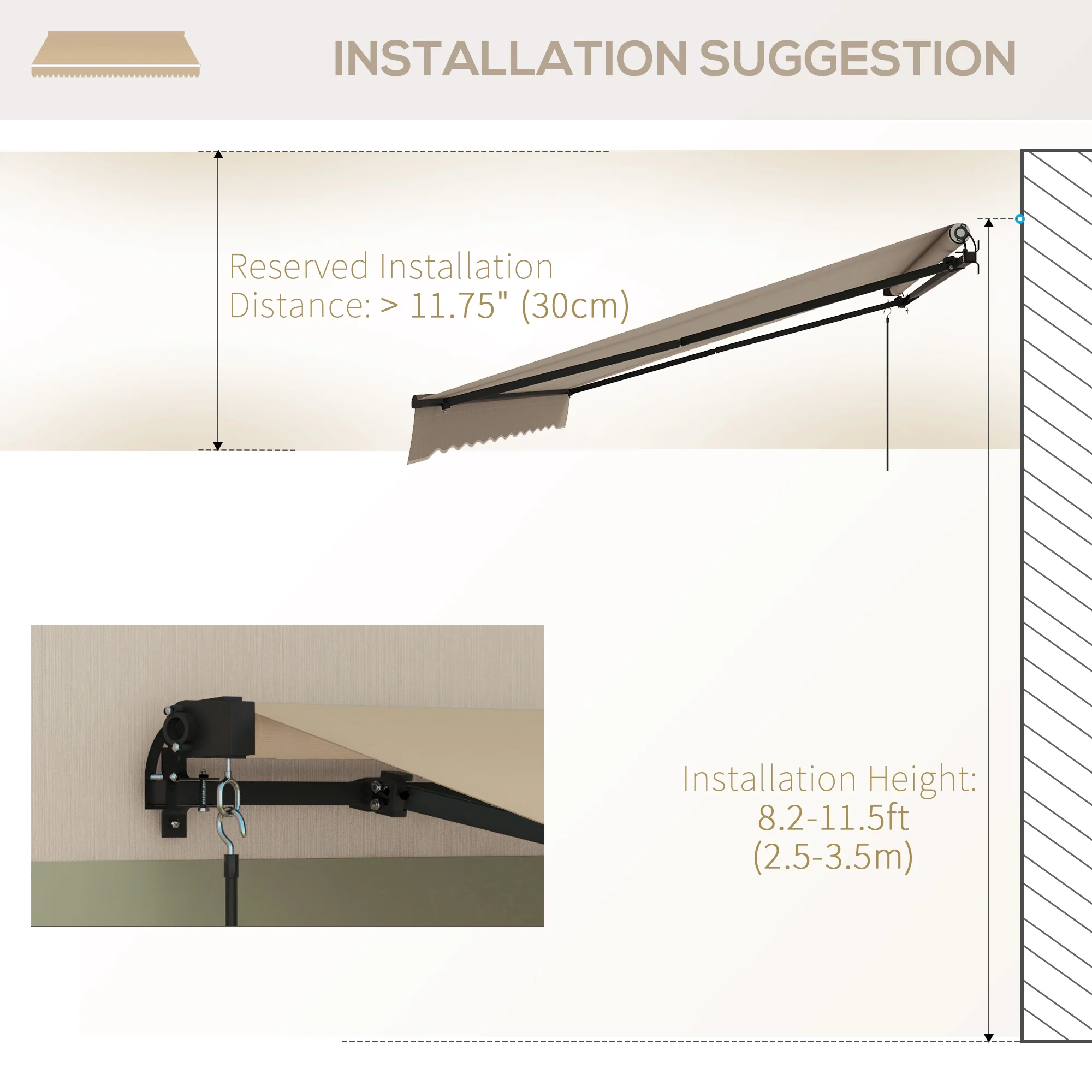 13' x 10' Retractable Awning with UV-Resistant 280gsm Sunshade Shelter in Beige - Image 9