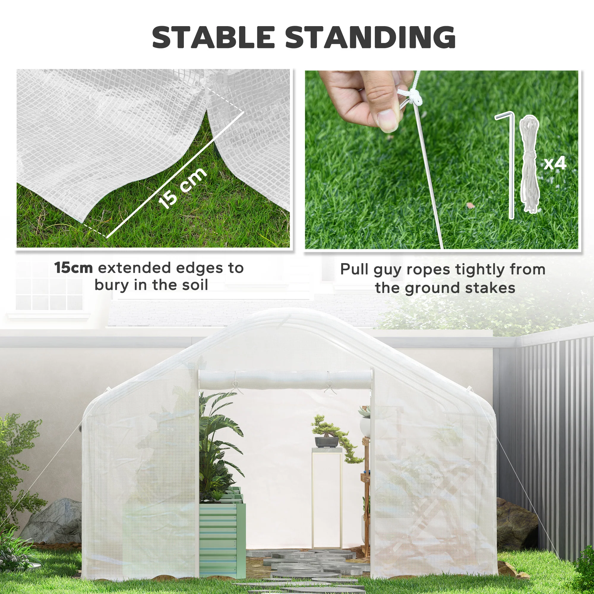 13' x 10' x 6.5' Large Walk-In Tunnel Green House with Upgraded Galvanized Steel Frame, White - Image 9