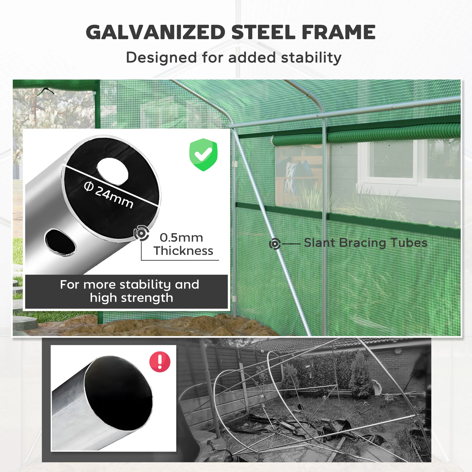13' x 10' x 6.5' Large Walk-In Tunnel Green House with Upgraded Galvanized Steel Frame, Green - Image 8