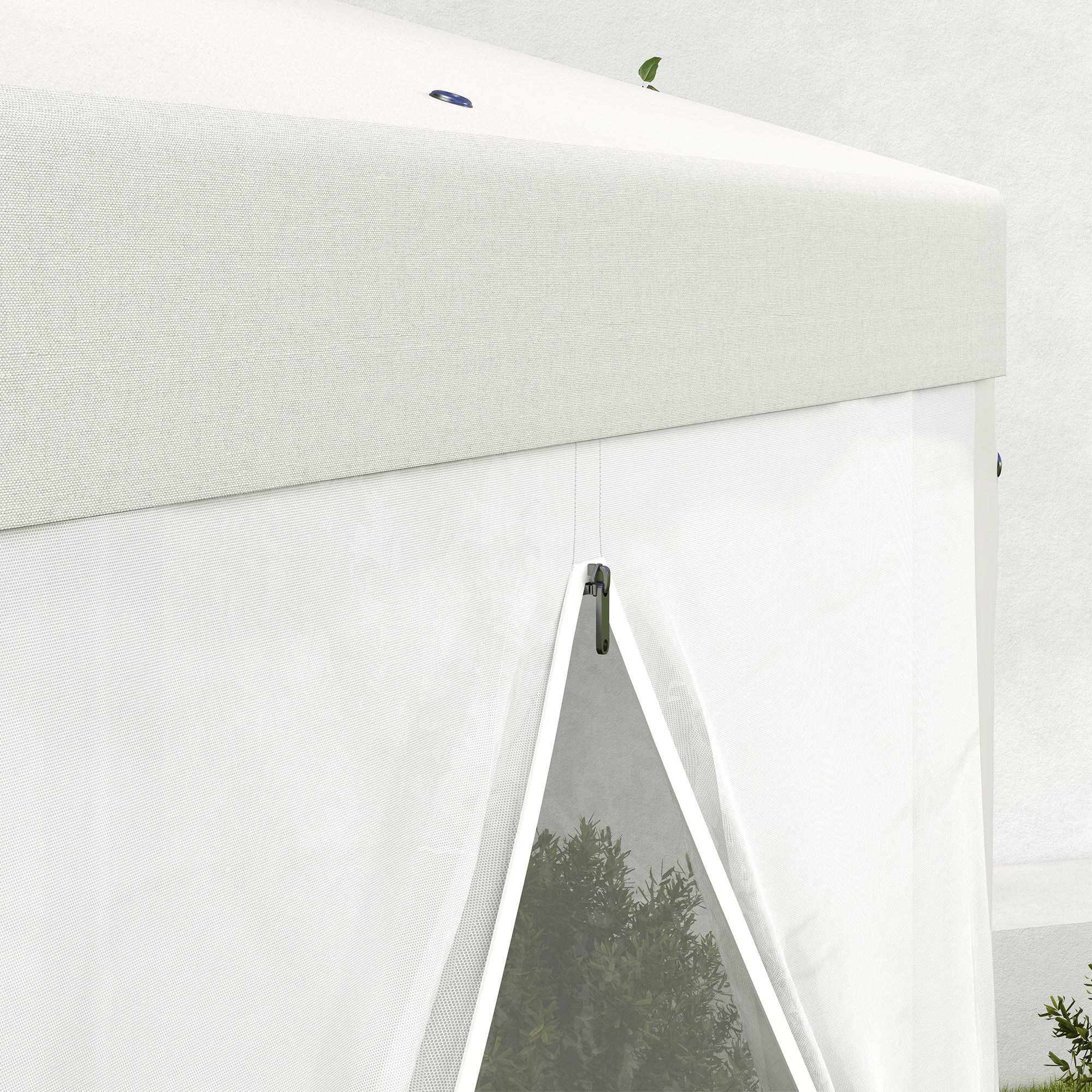 13' x 11' Hexagon Sun Shade Canopy with Protective Mesh Sidewalls, Ropes & Stakes, Cream - Image 11