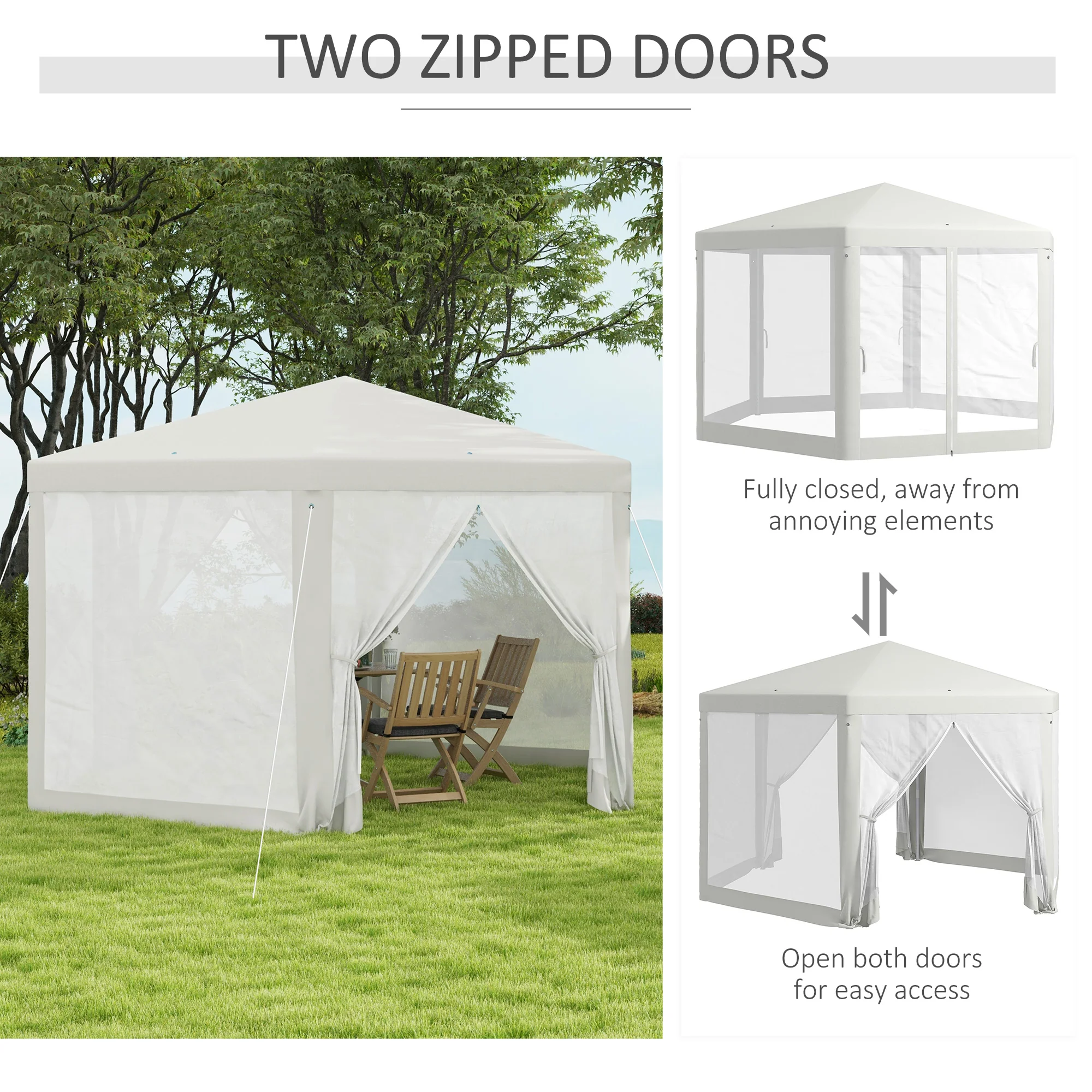 13' x 11' Hexagon Sun Shade Canopy with Protective Mesh Sidewalls, Ropes & Stakes, Cream - Image 7