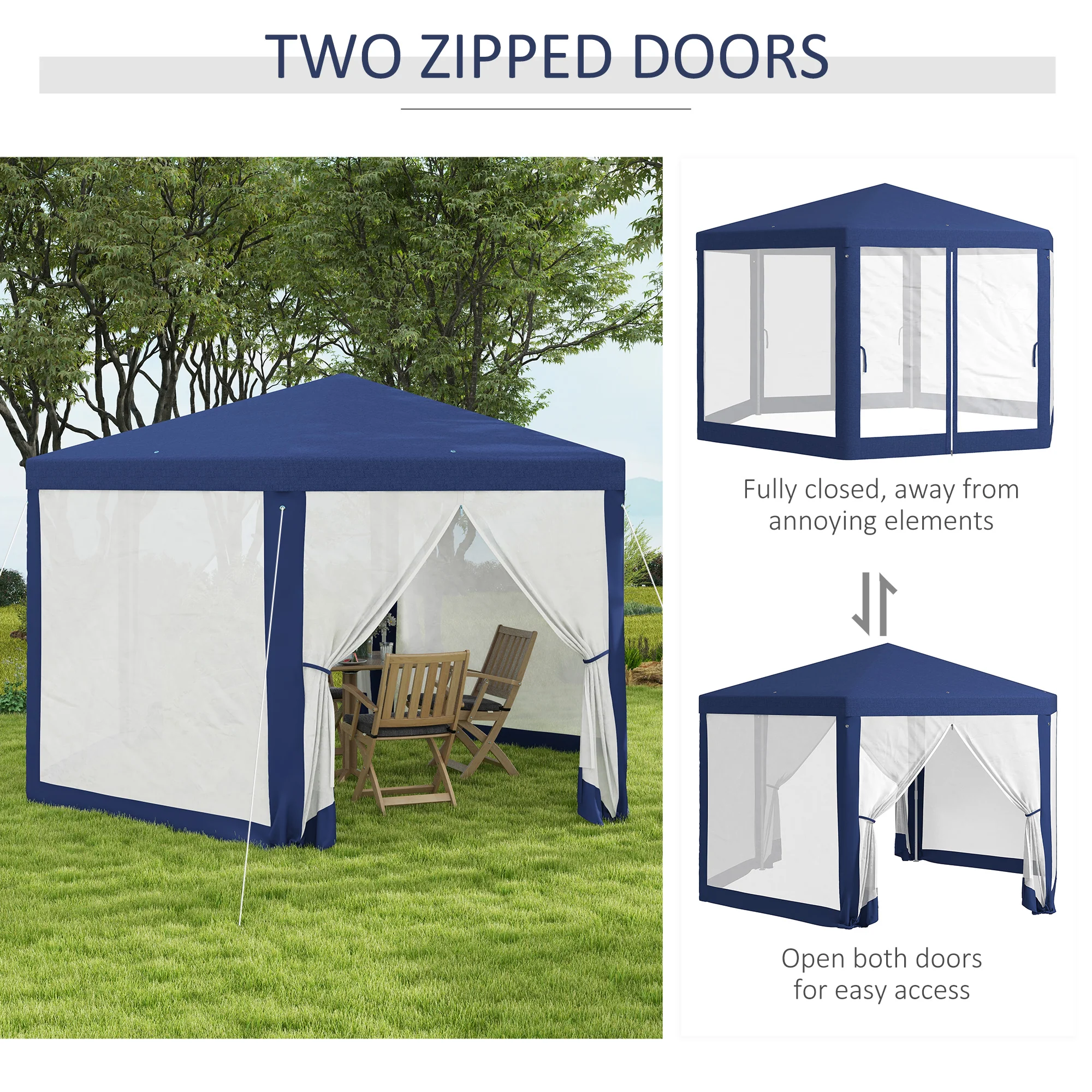 13' x 11' Hexagon Sun Shade Canopy with Protective Mesh Walls & Stakes, Blue - Image 7