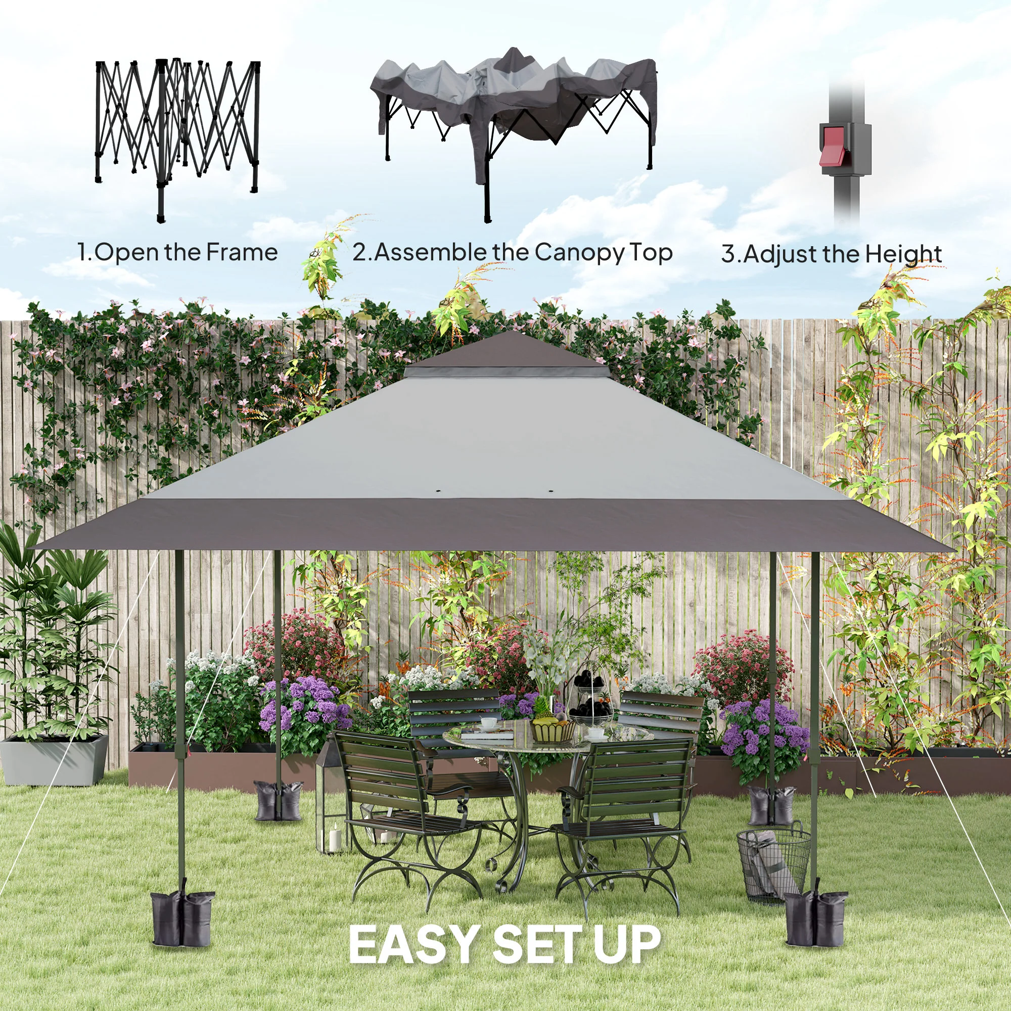 13' x 13' Pop Up Canopy Tent, UPF50+ Sun Protection, Height Adjustable with Sand Bags, Gray - Image 6