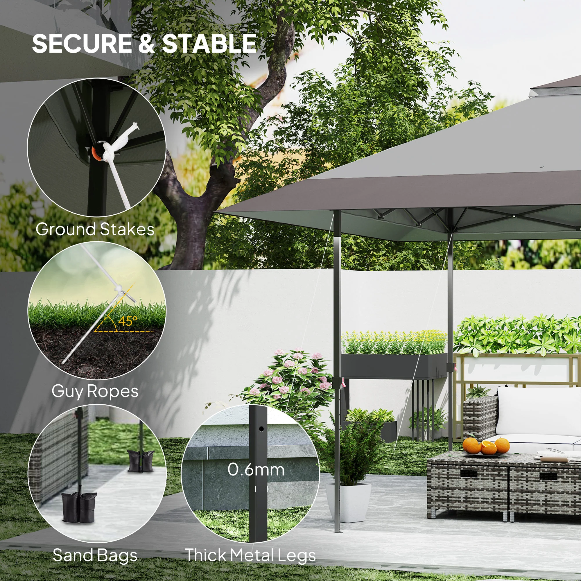 13' x 13' Pop Up Canopy Tent, UPF50+ Sun Protection, Height Adjustable with Sand Bags, Gray - Image 9