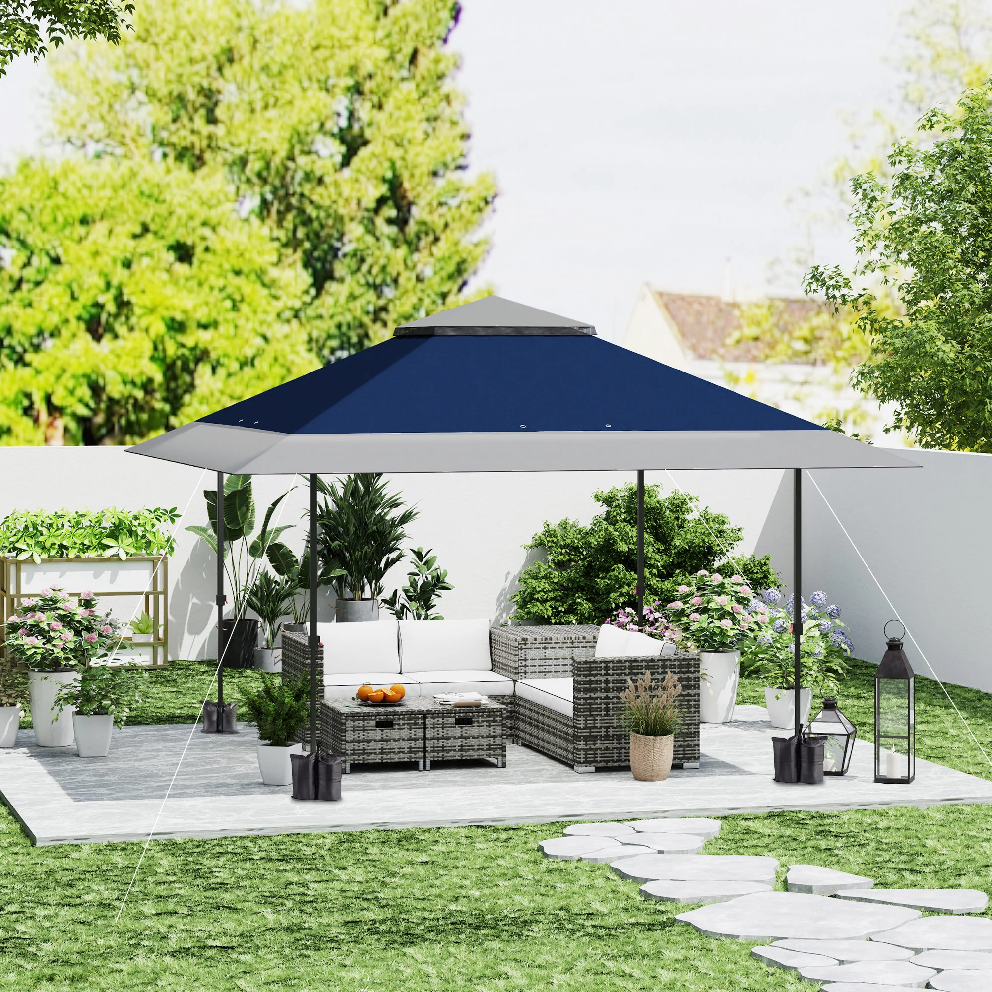 13' x 13' Pop Up Canopy Tent, UPF50+ Sun Protection, Height Adjustable with Sand Bags, Navy - Image 3