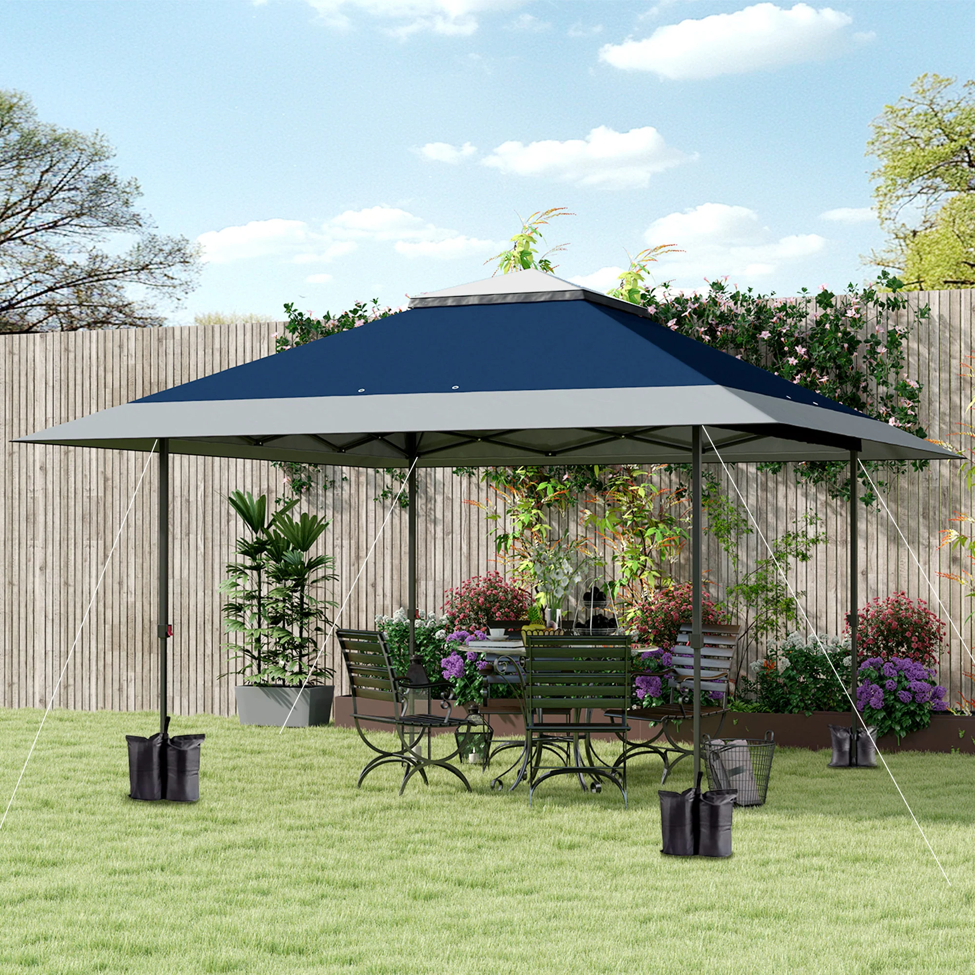 13' x 13' Pop Up Canopy Tent, UPF50+ Sun Protection, Height Adjustable with Sand Bags, Navy - Image 4