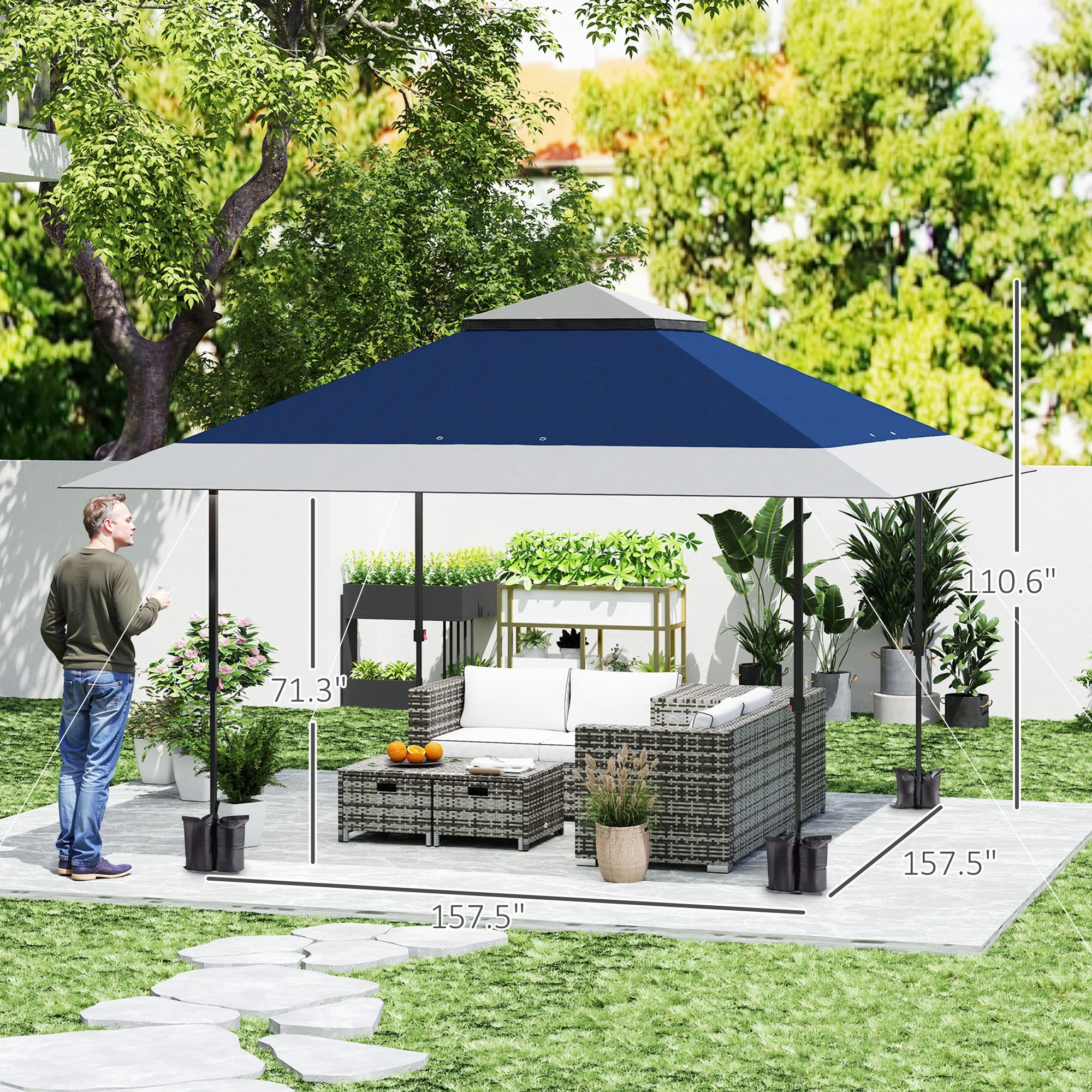 13' x 13' Pop Up Canopy Tent, UPF50+ Sun Protection, Height Adjustable with Sand Bags, Navy - Image 5