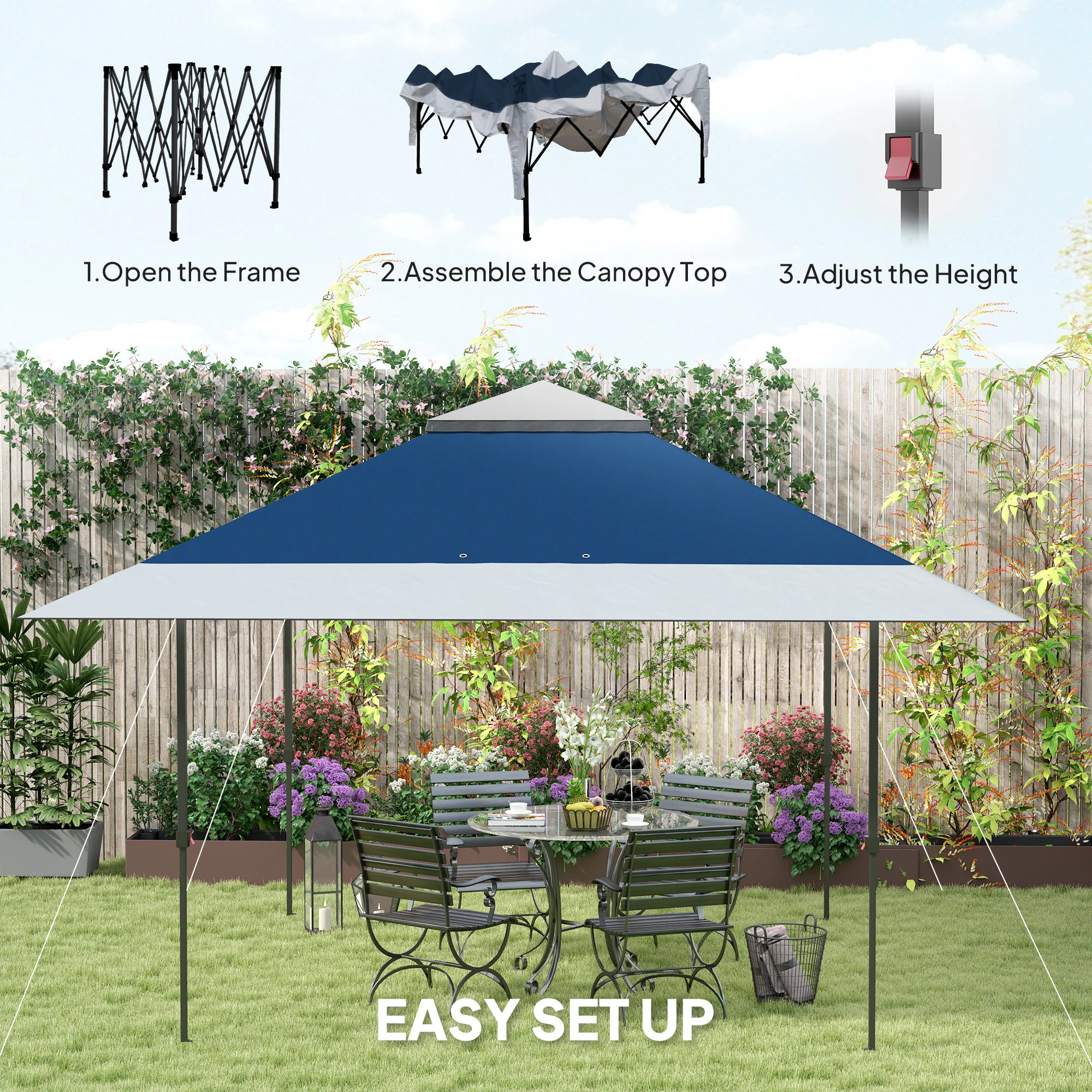 13' x 13' Pop Up Canopy Tent, UPF50+ Sun Protection, Height Adjustable with Sand Bags, Navy - Image 6
