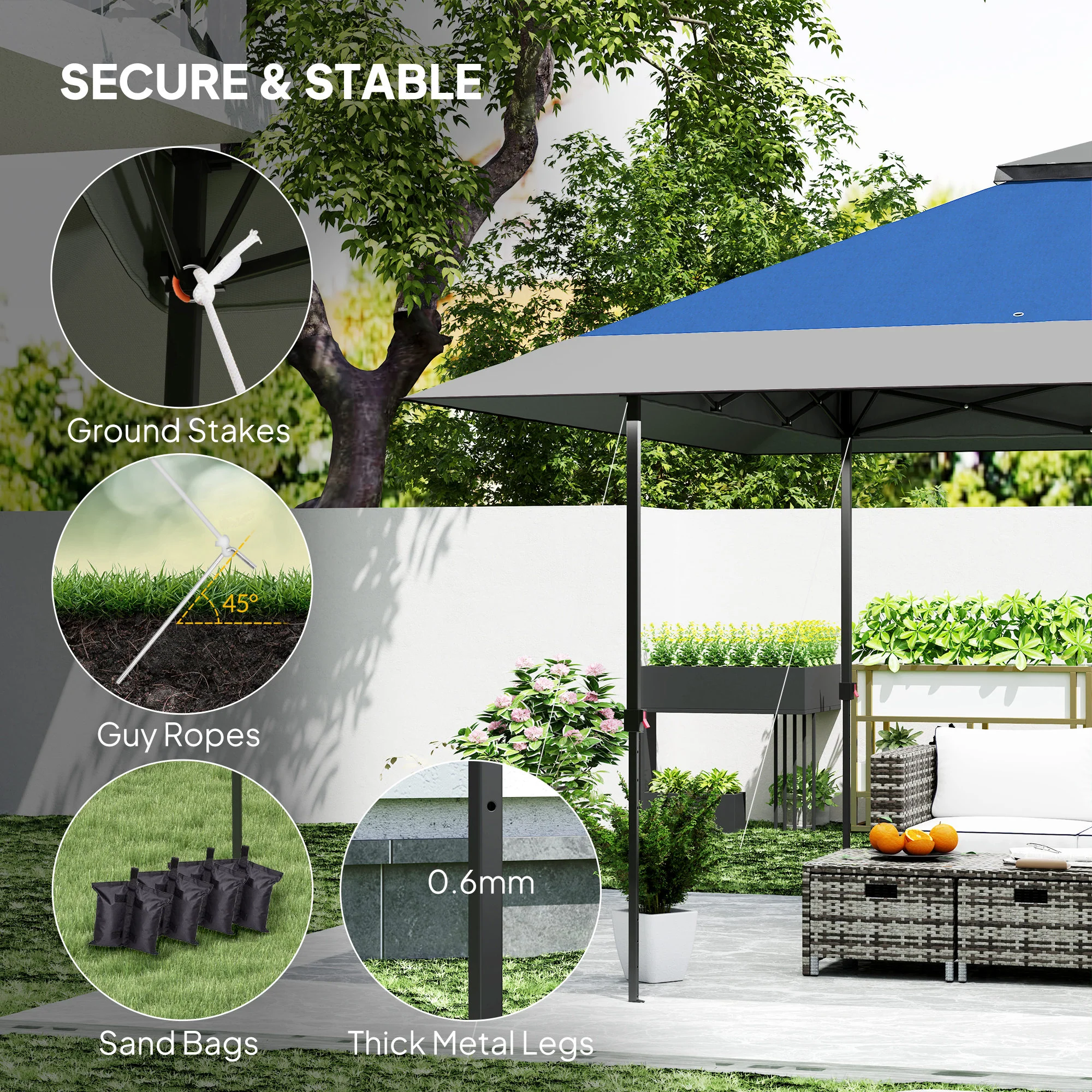 13' x 13' Pop Up Canopy Tent, UPF50+ Sun Protection, Height Adjustable with Sand Bags, Navy - Image 9