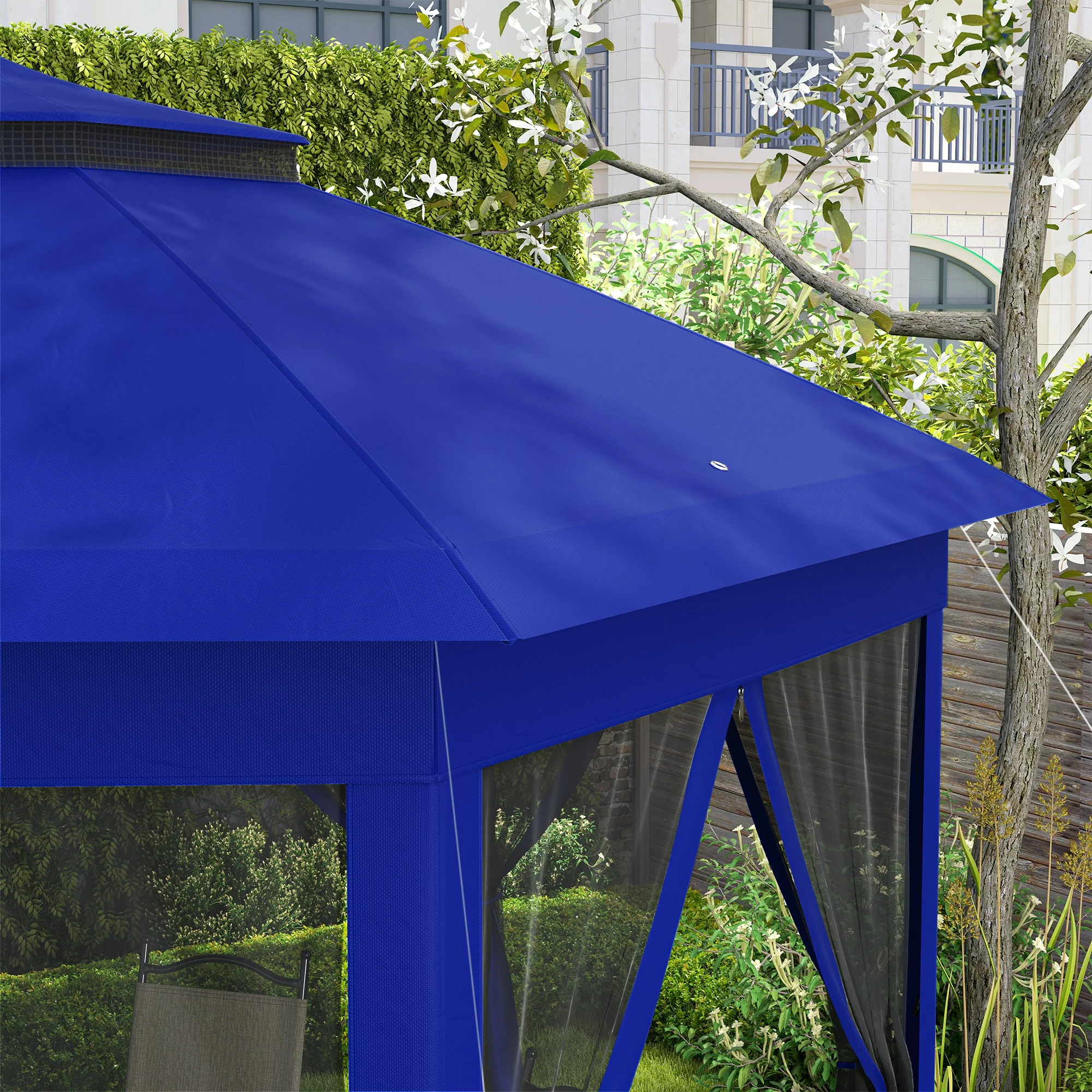 13' x 13' Hexagonal Pop-Up Gazebo Shelter with 6 Zippered Mesh Netting, Dark Blue and Black - Image 11