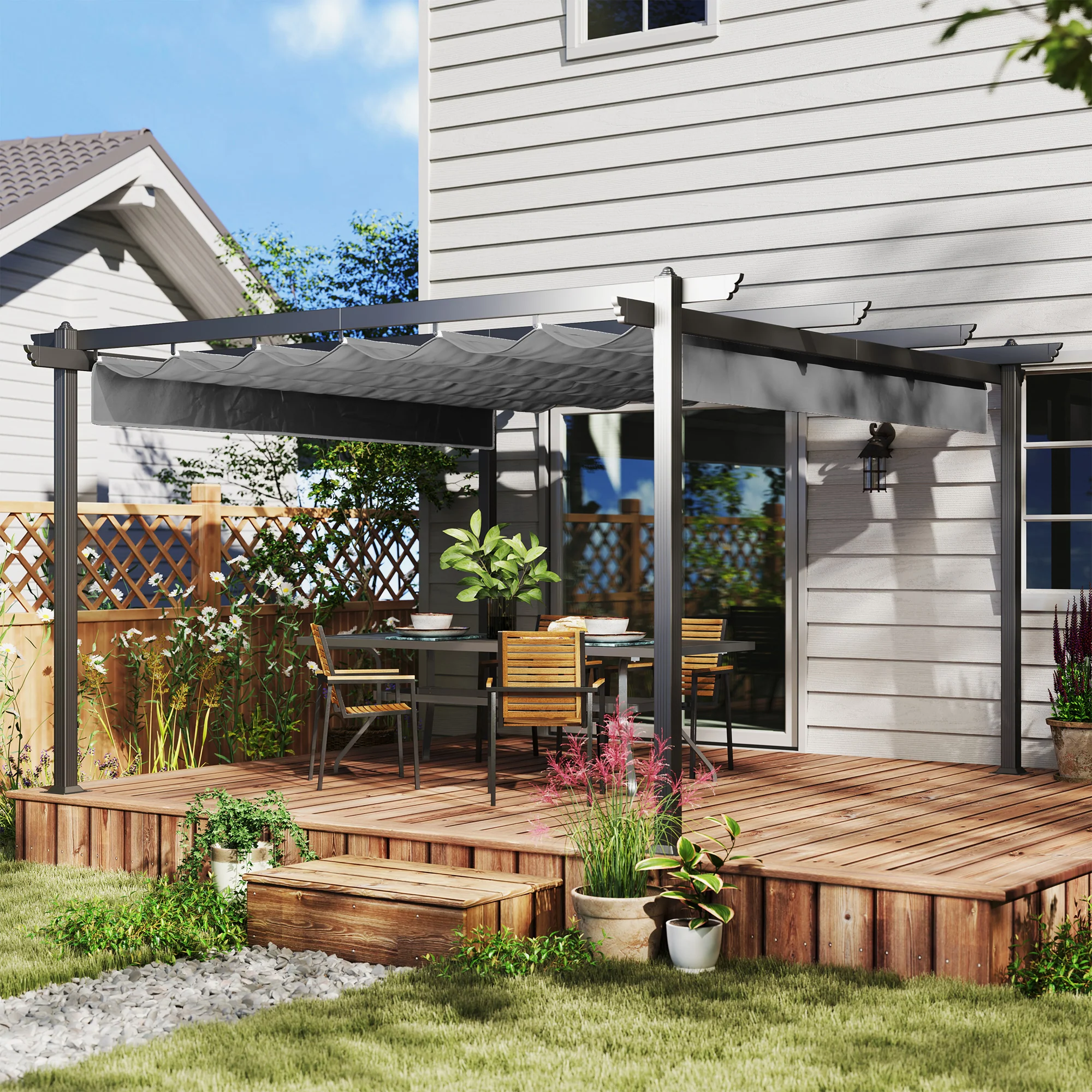 13' x 13' Aluminum Retractable Pergola Canopy, for Garden Patio Backyard Deck, Gray - Image 3