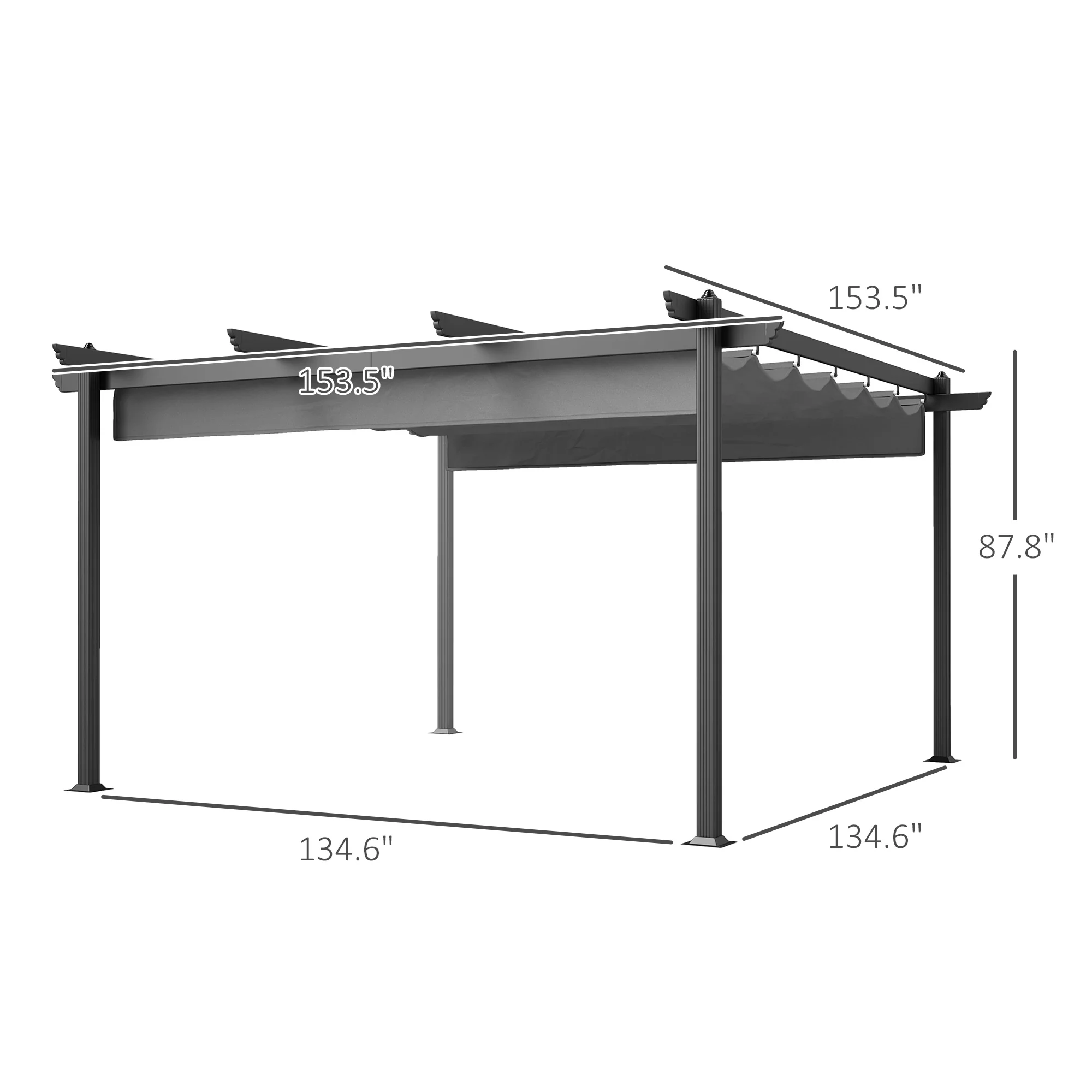 13' x 13' Aluminum Retractable Pergola Canopy, for Garden Patio Backyard Deck, Gray - Image 5