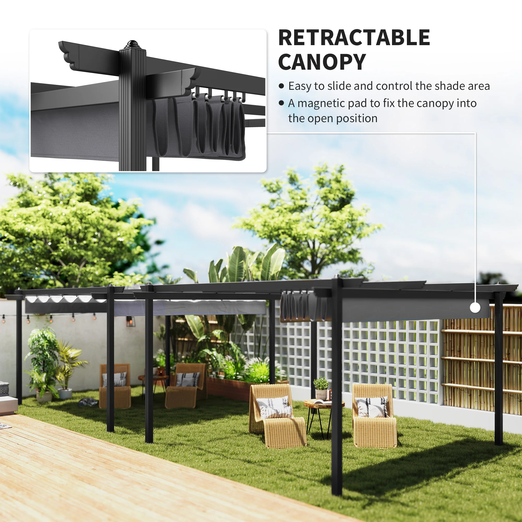 13' x 13' Aluminum Retractable Pergola Canopy, for Garden Patio Backyard Deck, Gray - Image 6
