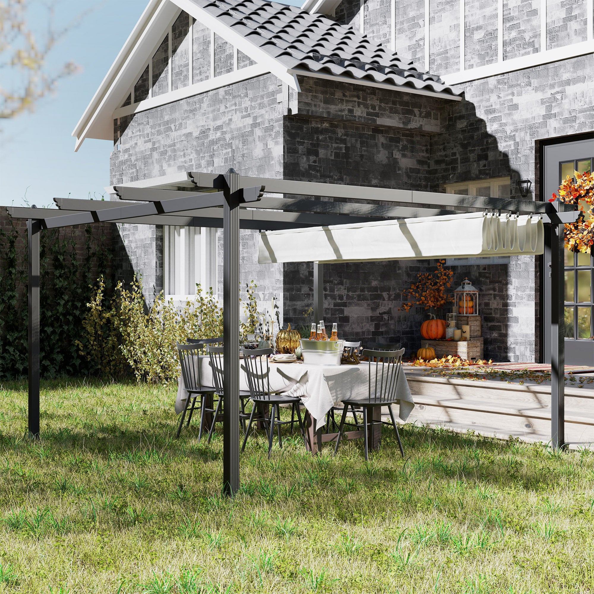 13' x 13' Aluminum Retractable Pergola Canopy, for Garden Patio Backyard Deck, White - Image 4