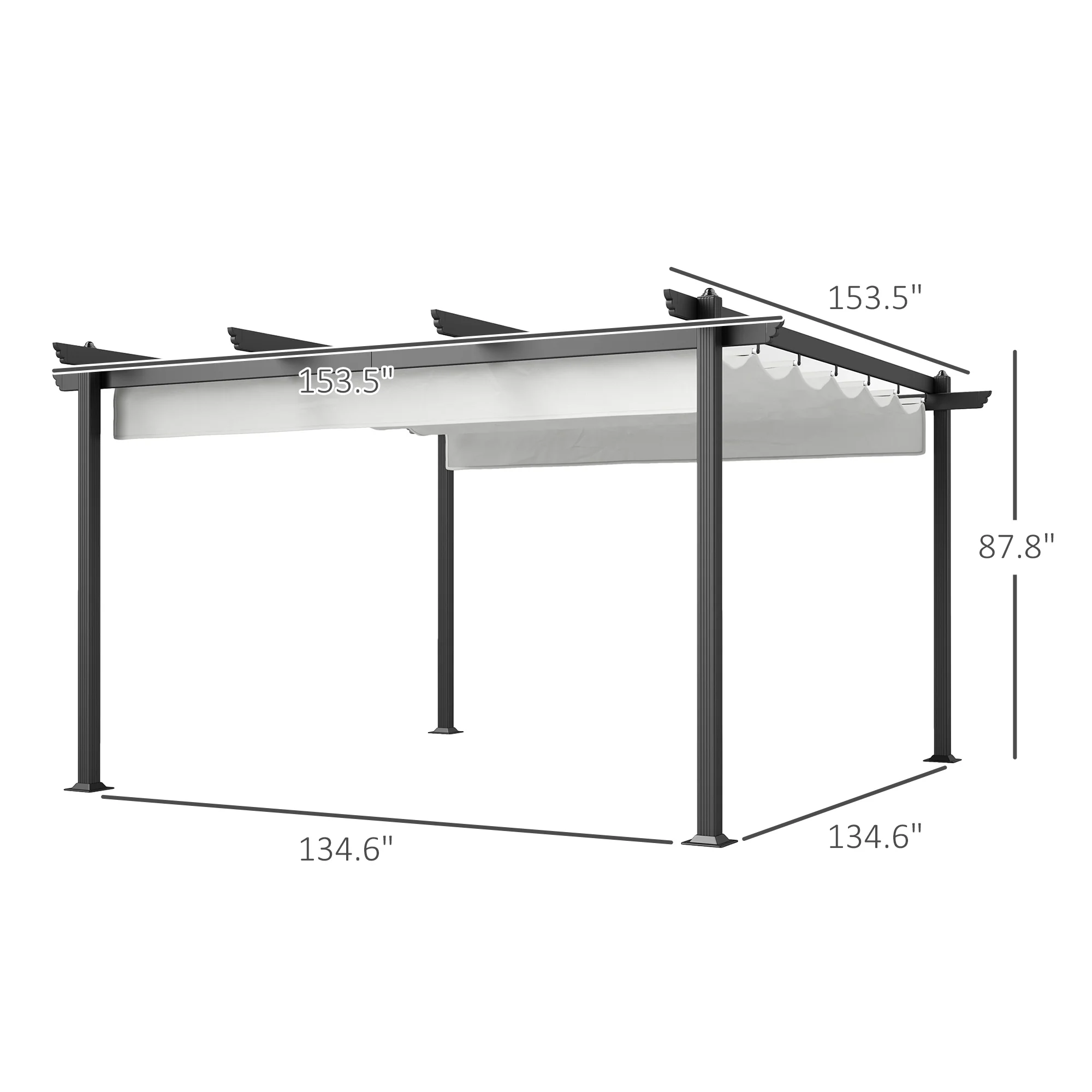13' x 13' Aluminum Retractable Pergola Canopy, for Garden Patio Backyard Deck, White - Image 5