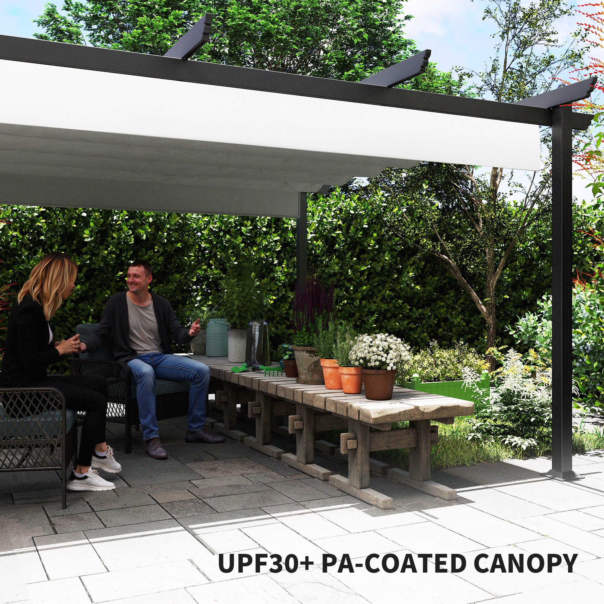13' x 13' Aluminum Retractable Pergola Canopy, for Garden Patio Backyard Deck, White - Image 8