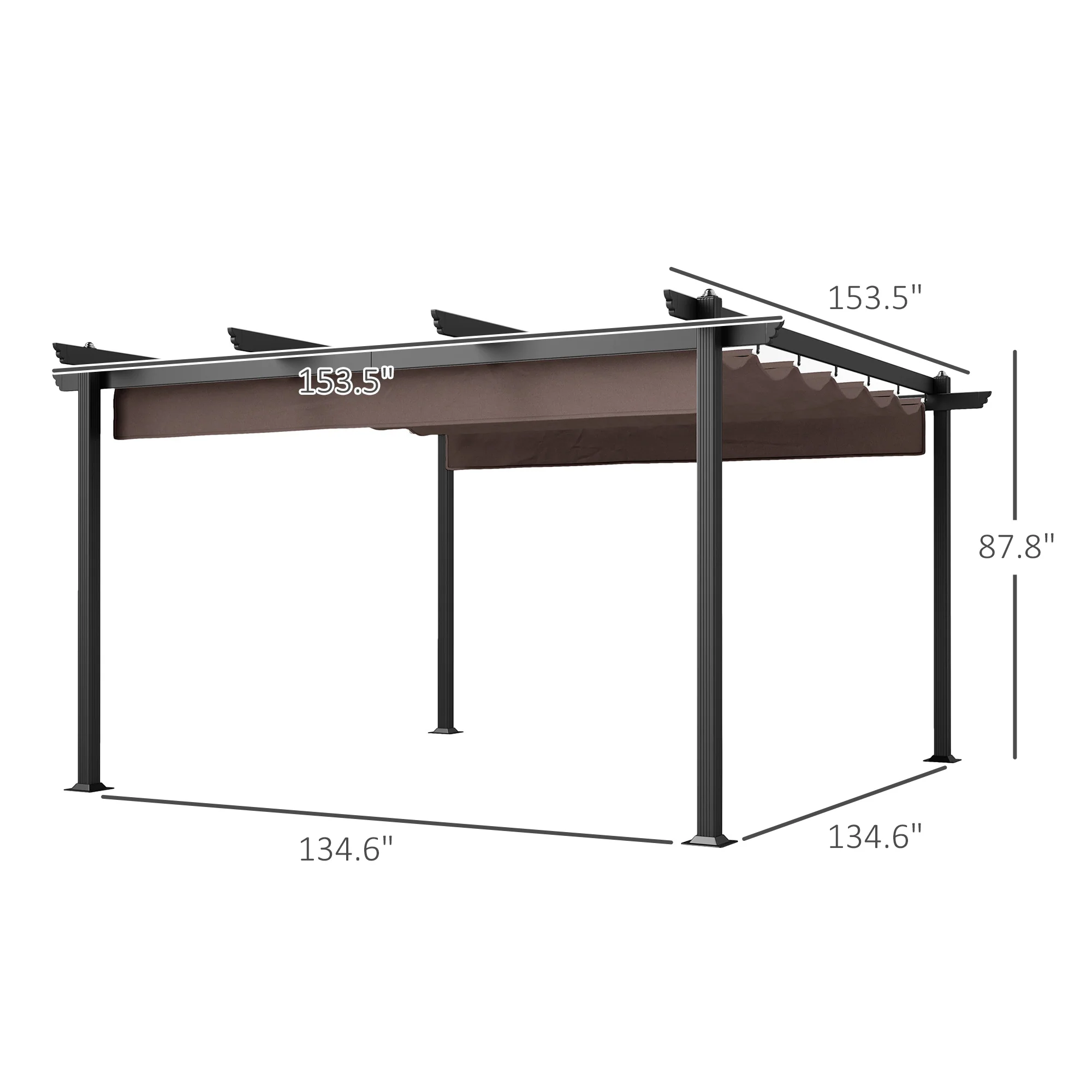 13' x 13' Aluminum Retractable Pergola Canopy, for Garden Patio Backyard Deck, Brown - Image 5