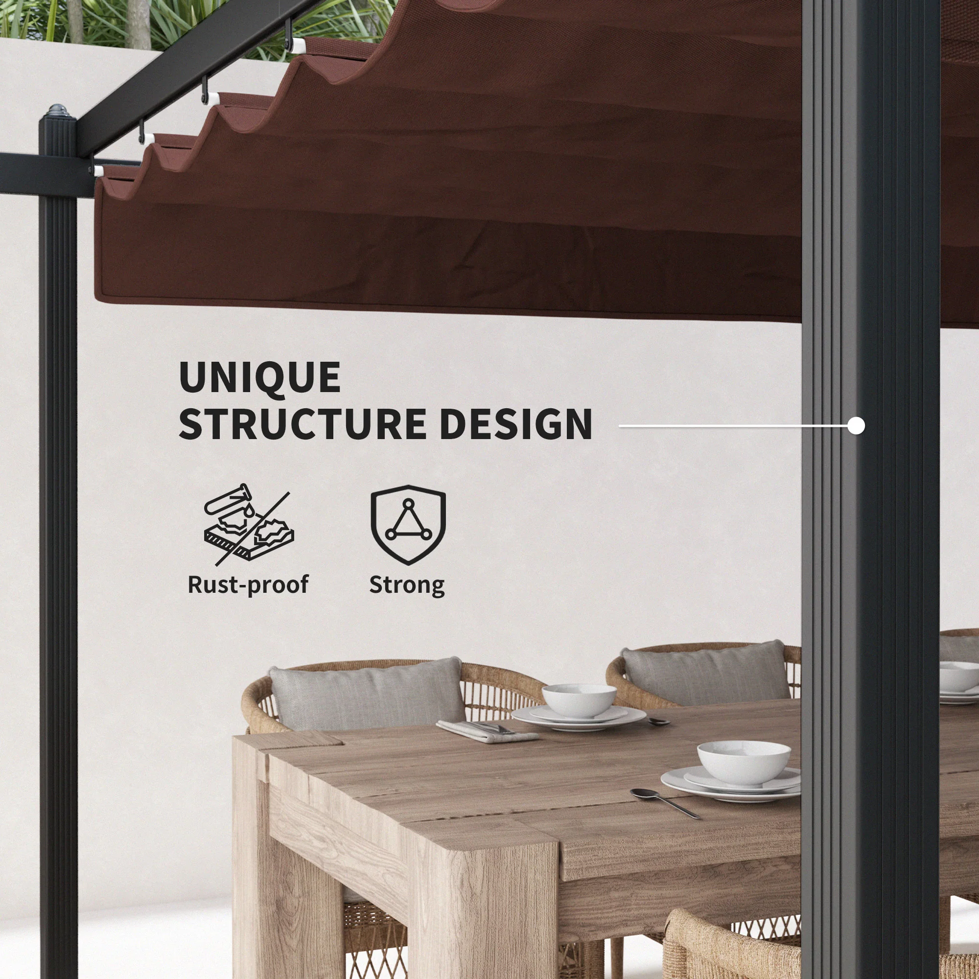 13' x 13' Aluminum Retractable Pergola Canopy, for Garden Patio Backyard Deck, Brown - Image 7