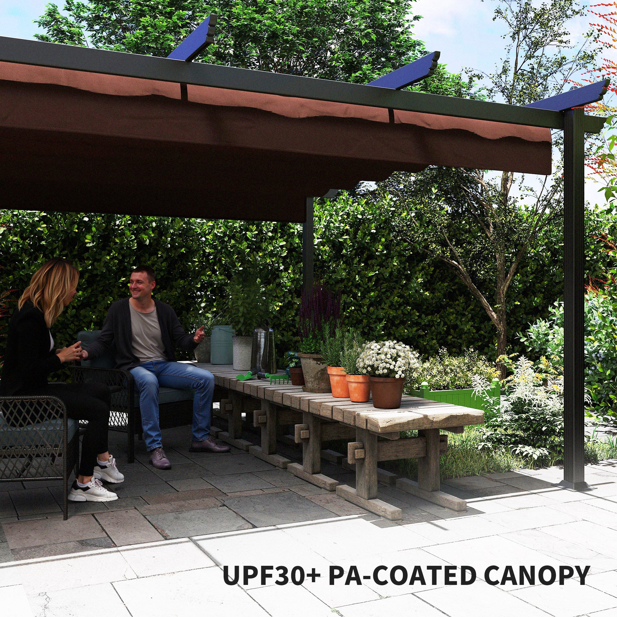 13' x 13' Aluminum Retractable Pergola Canopy, for Garden Patio Backyard Deck, Brown - Image 8