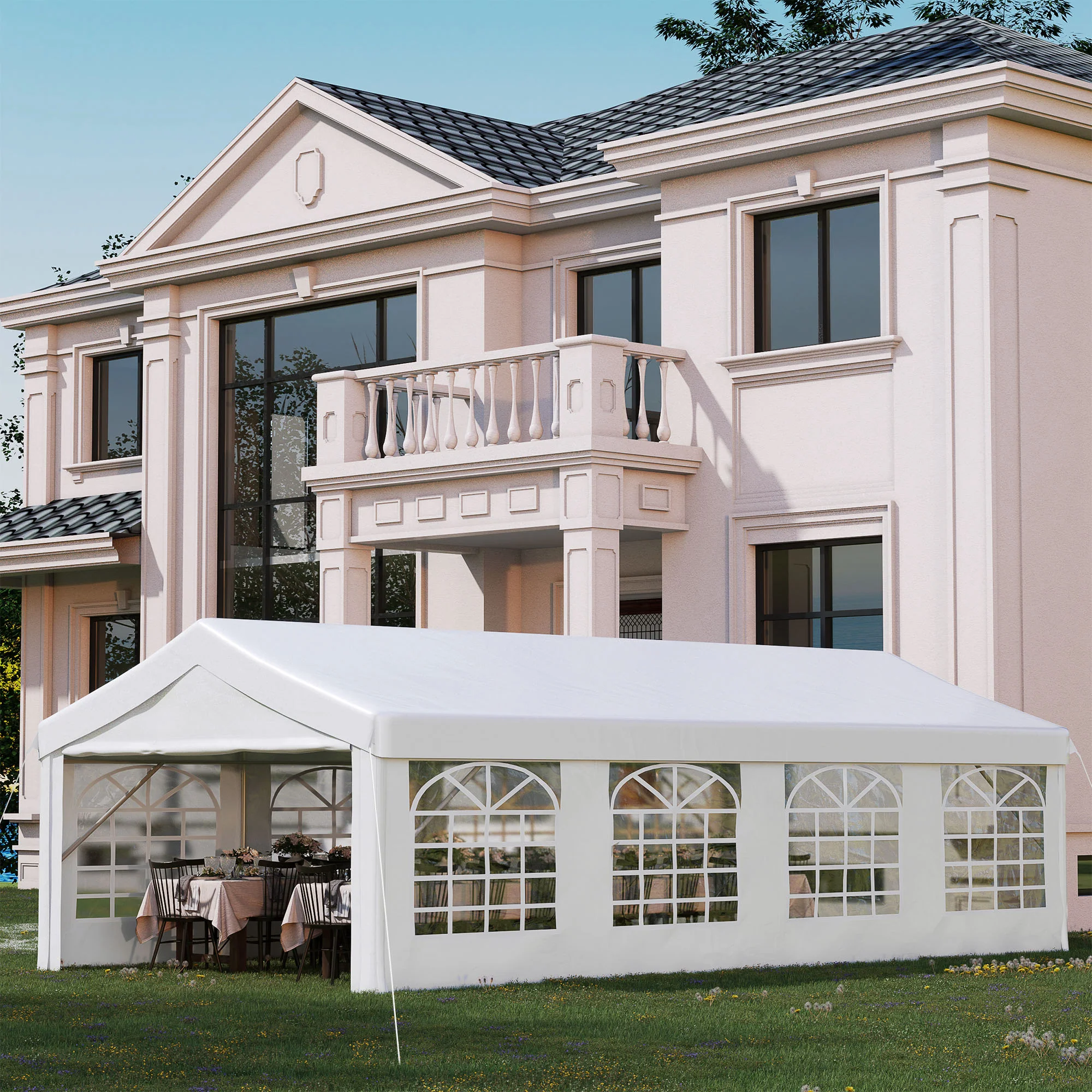 13' x 26' Heavy-duty Outdoor Party Tent with 4 Sidewalls & 8 Windows, White - Image 4