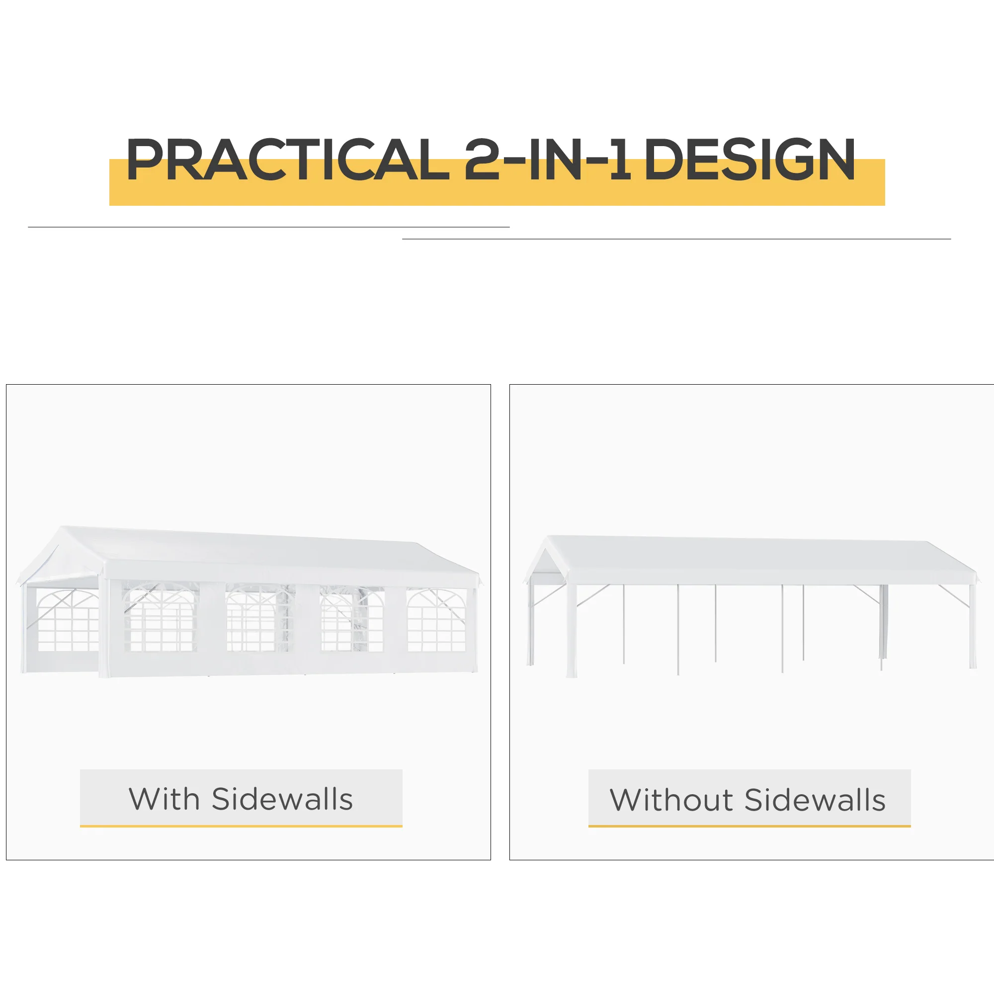 13' x 26' Heavy-duty Outdoor Party Tent with 4 Sidewalls & 8 Windows, White - Image 7