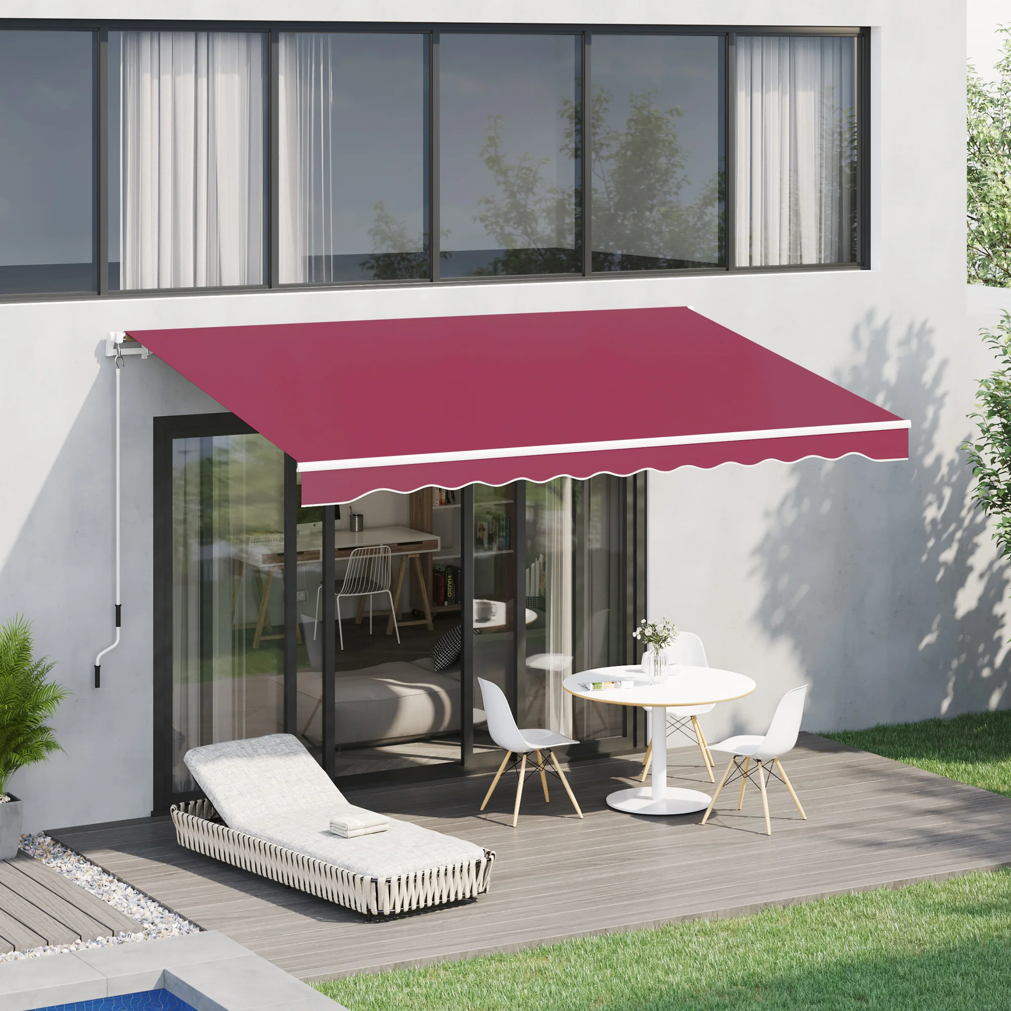13' x 8' Retractable Patio Awning, Manual Crank, UV/Water-Resistant & Aluminum Frame - Wine Red - Image 3