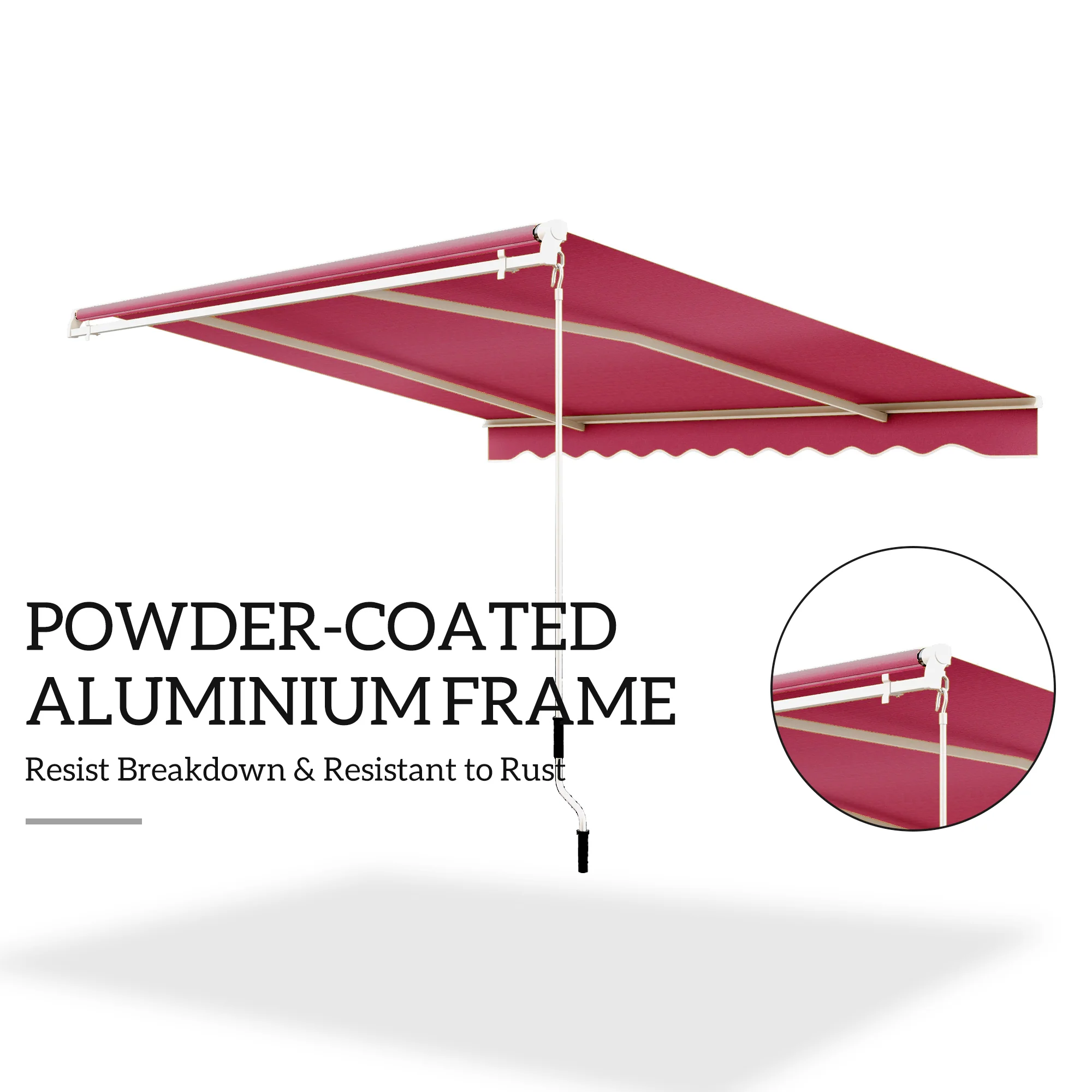 13' x 8' Retractable Patio Awning, Manual Crank, UV/Water-Resistant & Aluminum Frame - Wine Red - Image 8
