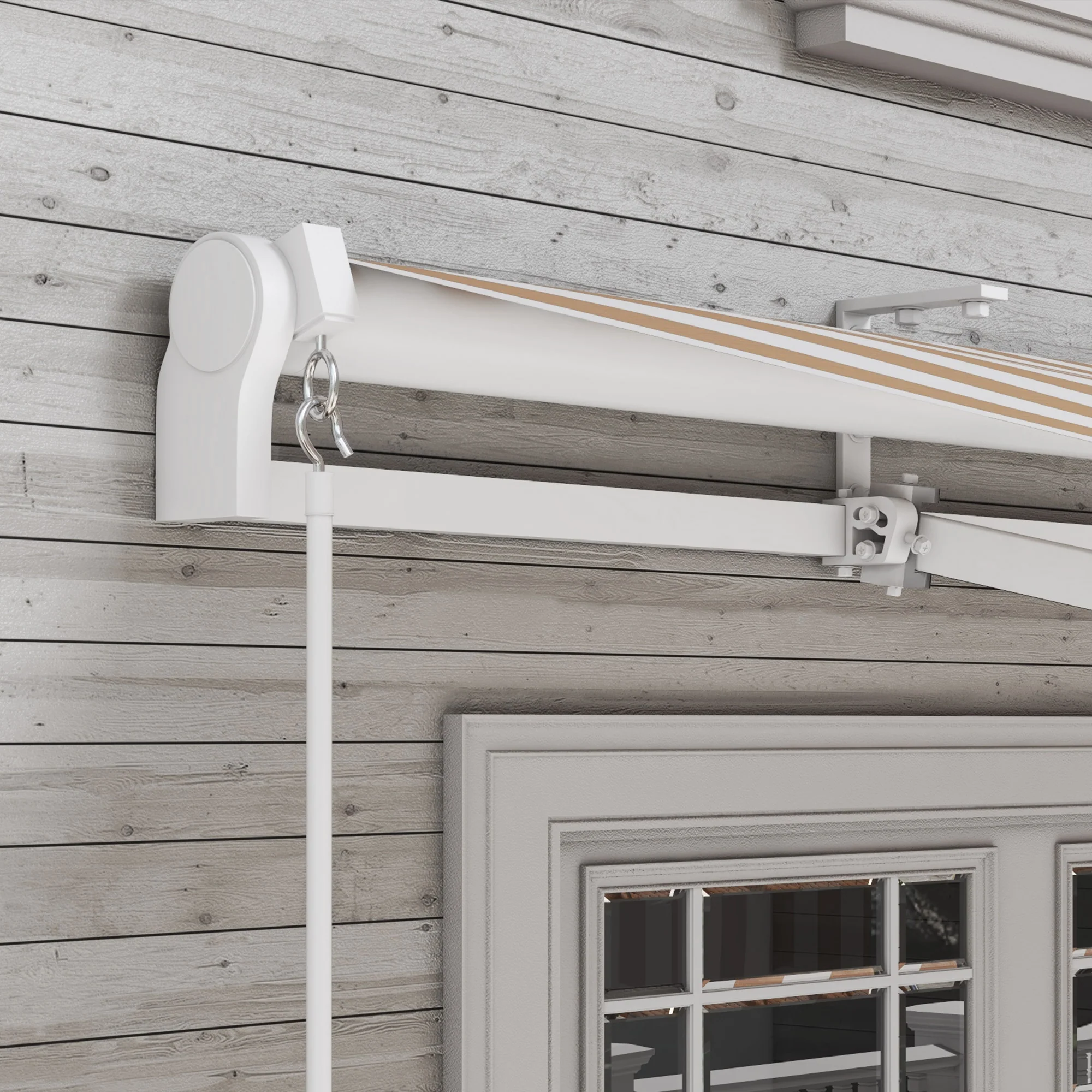 13' x 8' Retractable Awning with Manual Crank, UV/Water-Resistant, Aluminum Frame, Beige Stripes - Image 10