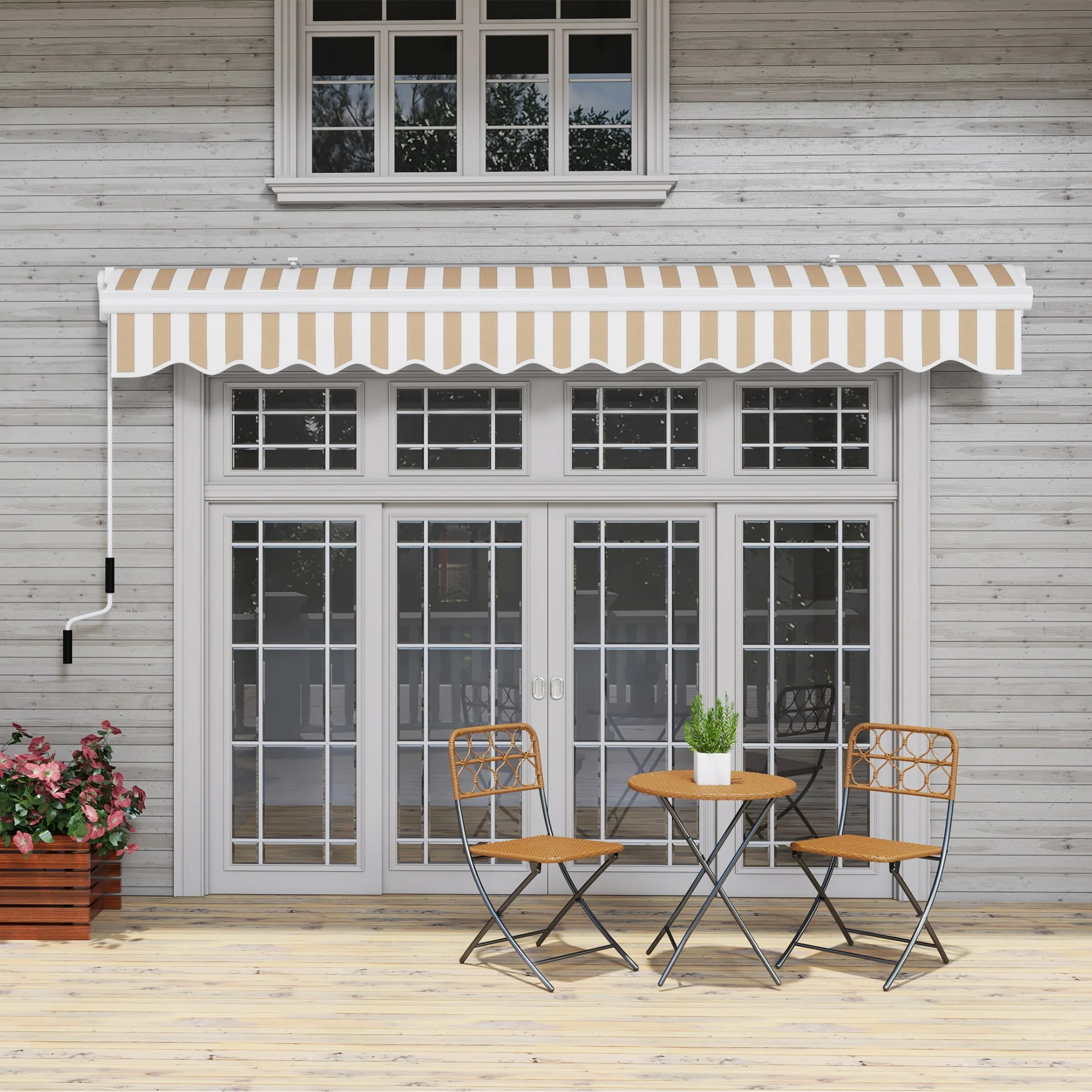 13' x 8' Retractable Awning with Manual Crank, UV/Water-Resistant, Aluminum Frame, Beige Stripes - Image 11