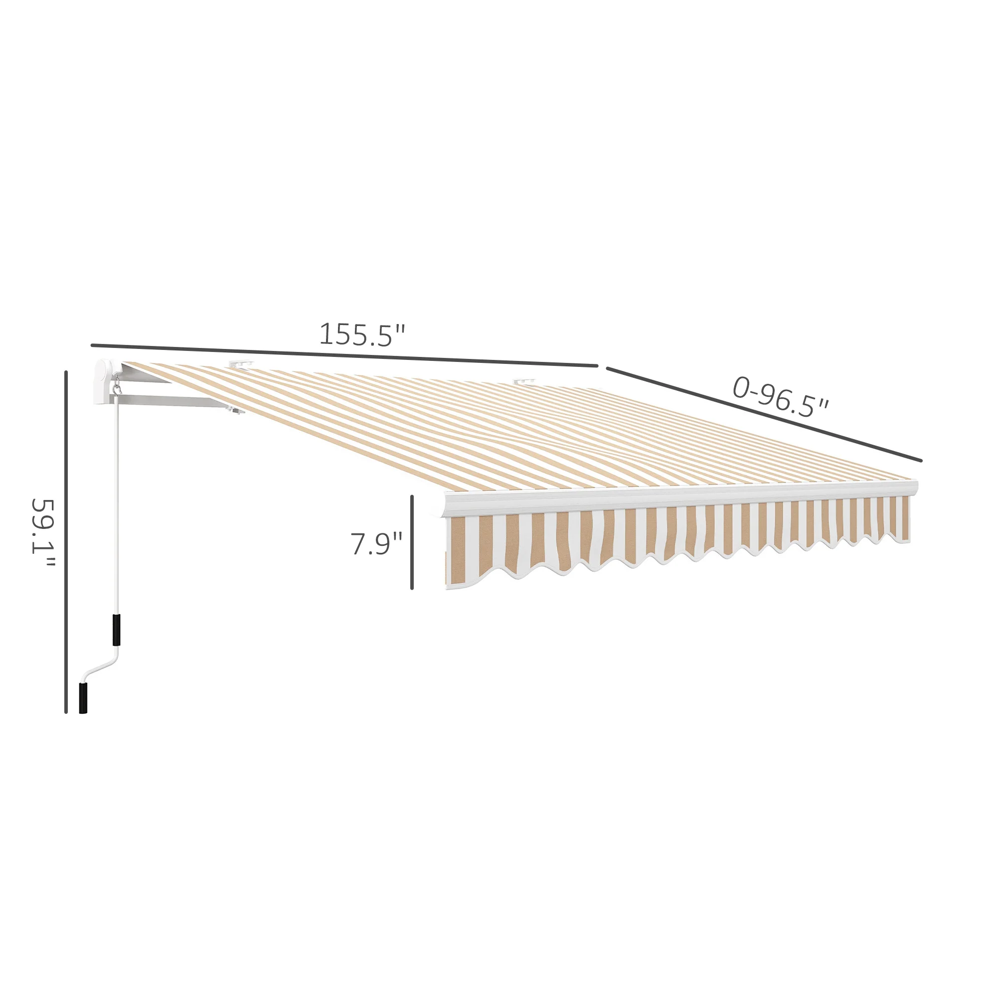 13' x 8' Retractable Awning with Manual Crank, UV/Water-Resistant, Aluminum Frame, Beige Stripes - Image 5