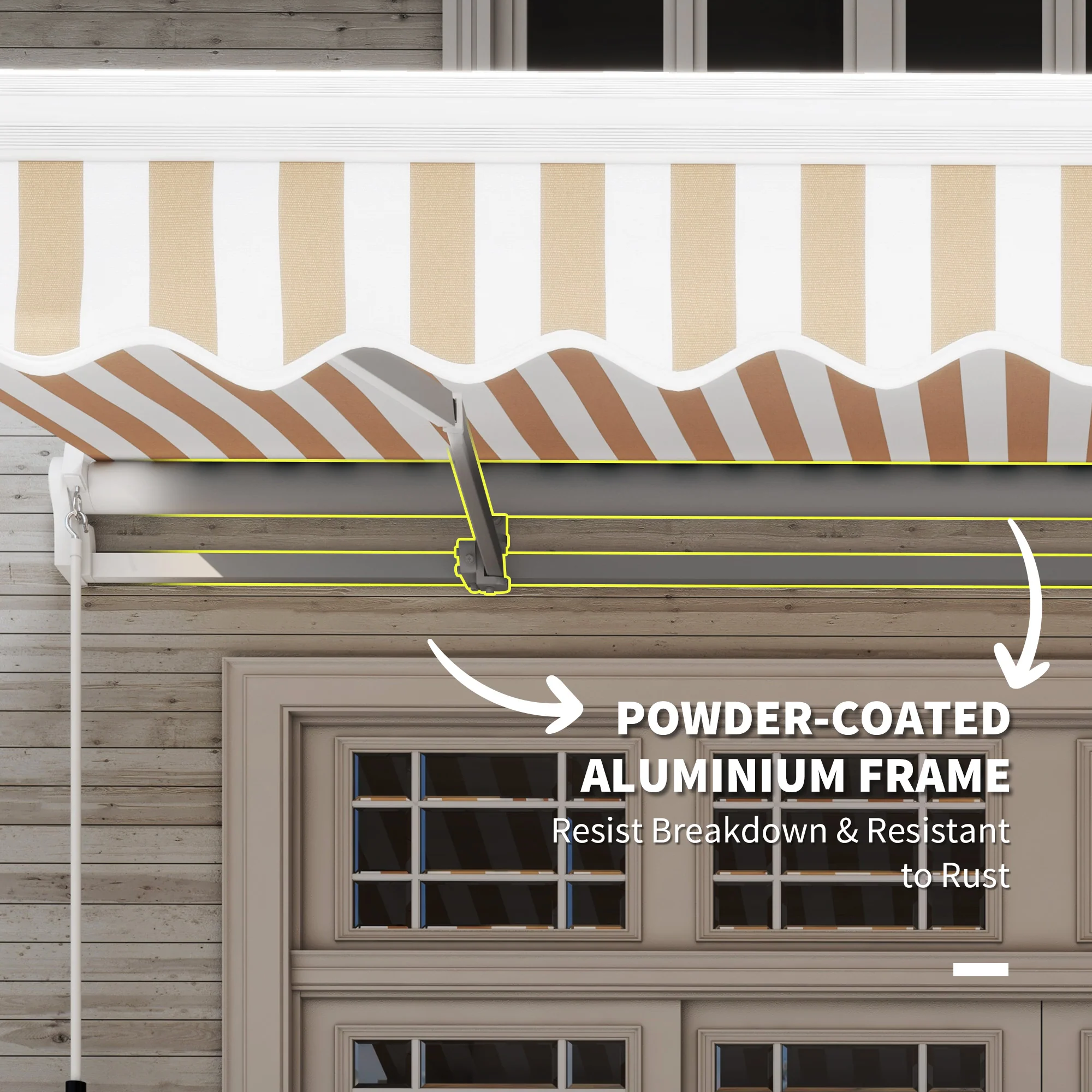 13' x 8' Retractable Awning with Manual Crank, UV/Water-Resistant, Aluminum Frame, Beige Stripes - Image 8