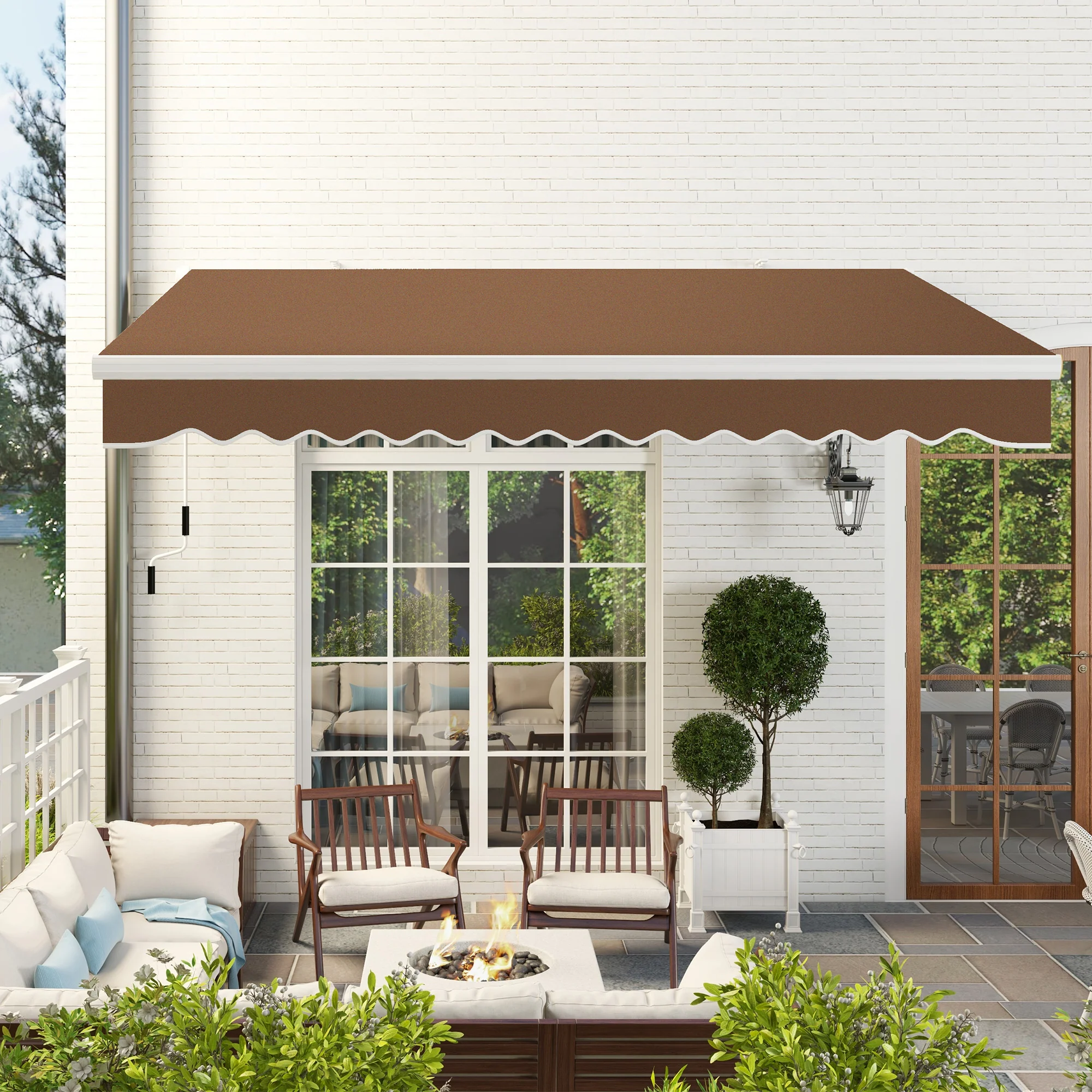 13' x 8' Retractable Patio Awning with Manual Crank, UV & Water-Resistant, Coffee Brown - Image 3