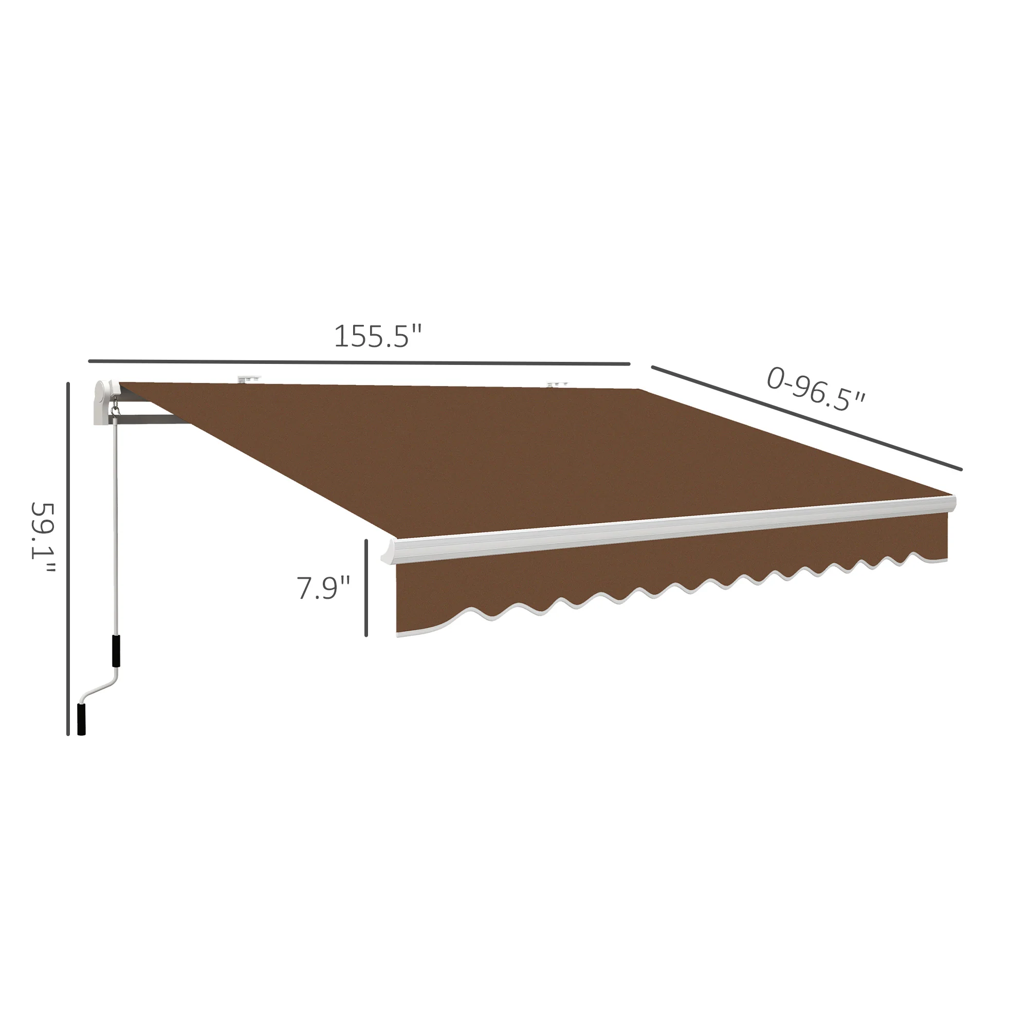 13' x 8' Retractable Patio Awning with Manual Crank, UV & Water-Resistant, Coffee Brown - Image 5