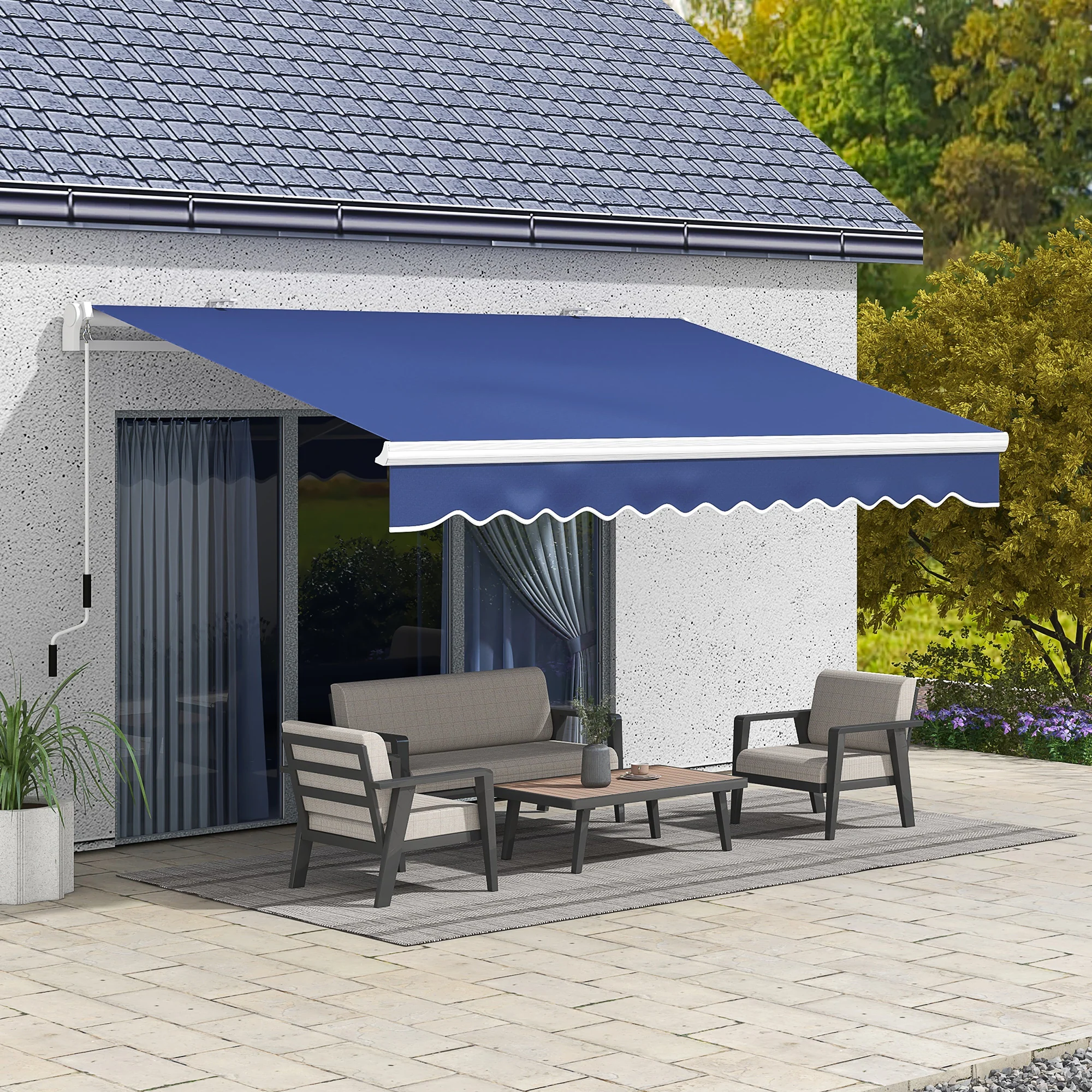 13' x 8' Manual Retractable Sun Shade w/UV Protection & Easy Crank, Dark Blue - Image 3