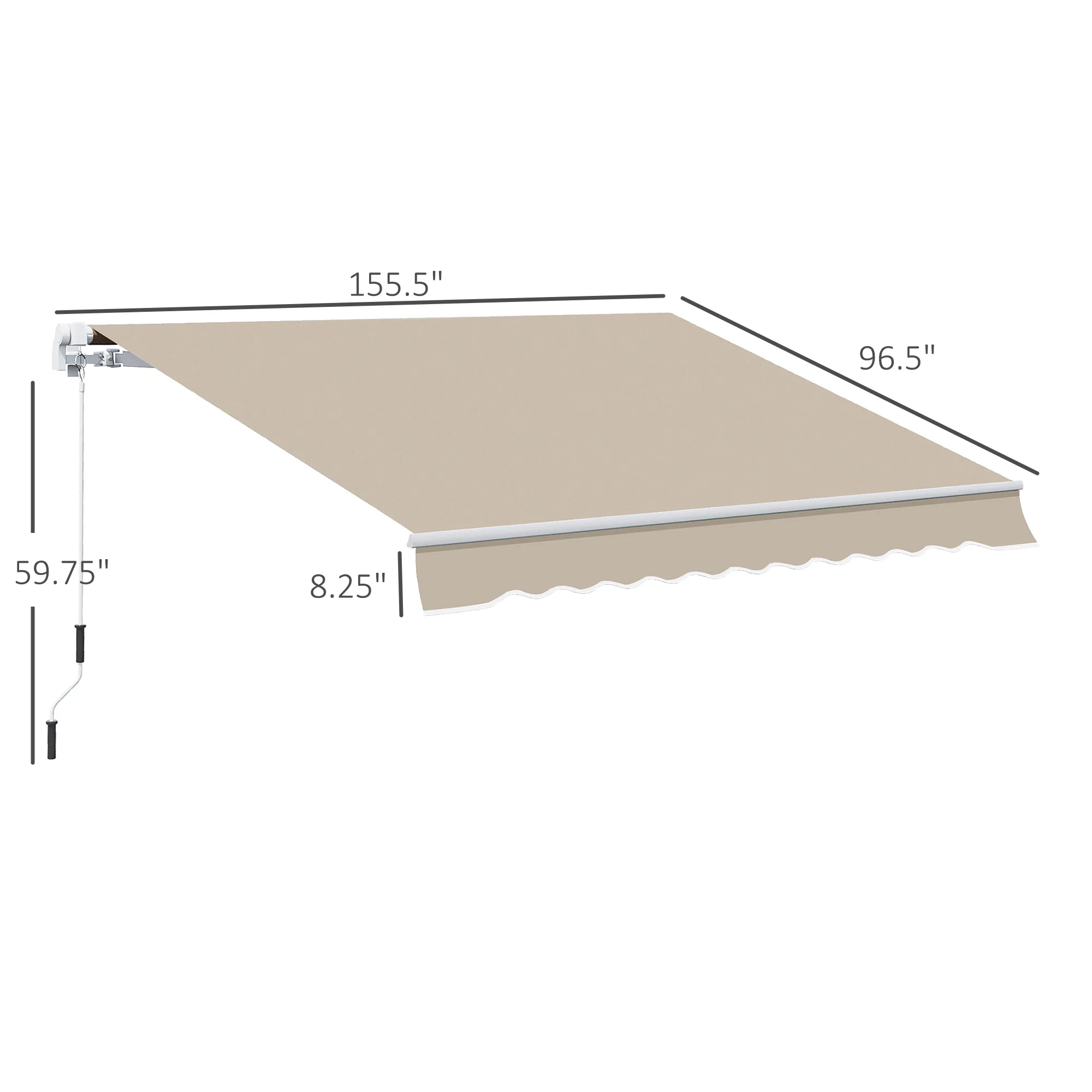 13' x 8' Retractable Awning with Manual Crank, UV/Water-Resistant Fabric & Aluminum Frame, Beige - Image 5