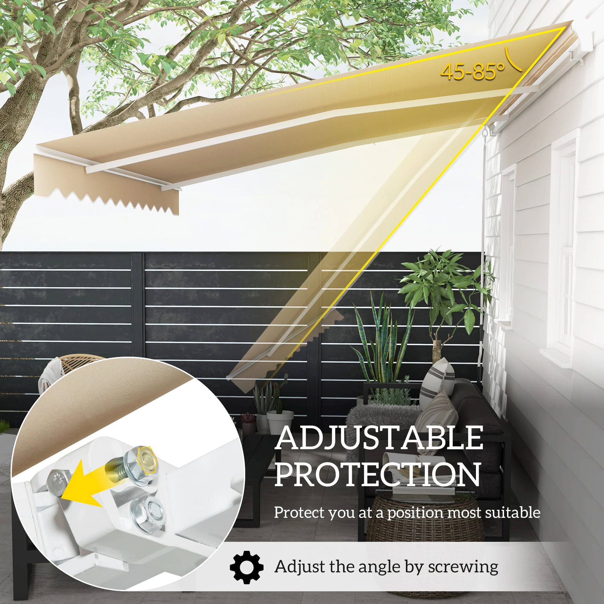 13' x 8' Retractable Awning with Manual Crank, UV/Water-Resistant Fabric & Aluminum Frame, Beige - Image 6