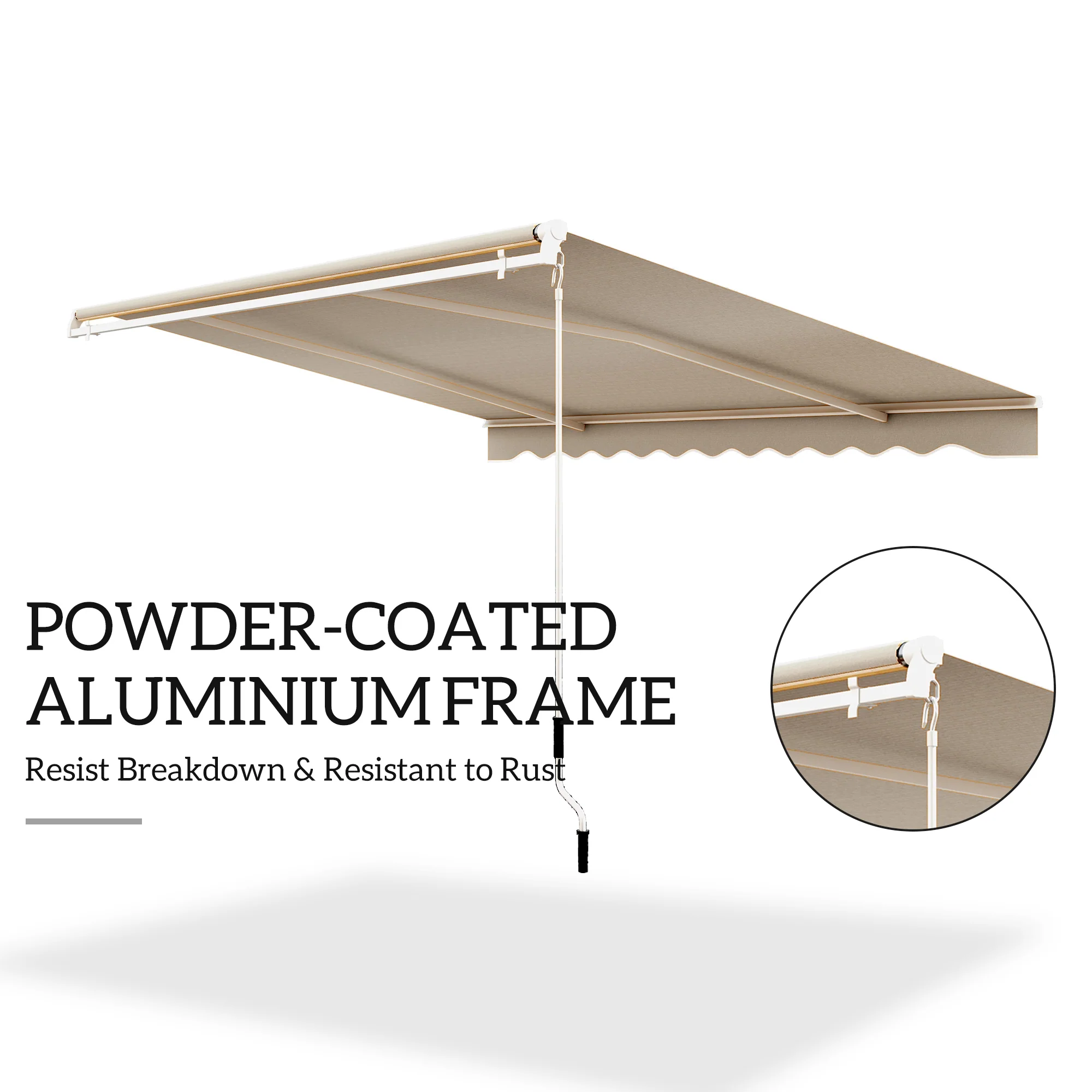 13' x 8' Retractable Awning with Manual Crank, UV/Water-Resistant Fabric & Aluminum Frame, Beige - Image 8