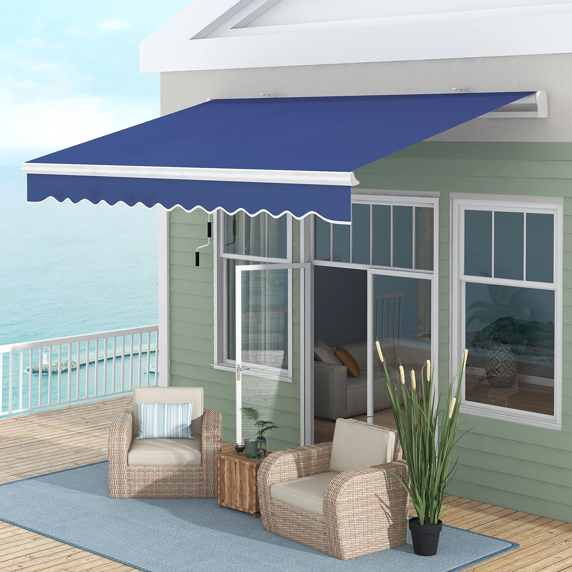 13' x 8' Manual Retractable Sun Shade w/UV Protection & Easy Crank, Dark Blue - Image 4