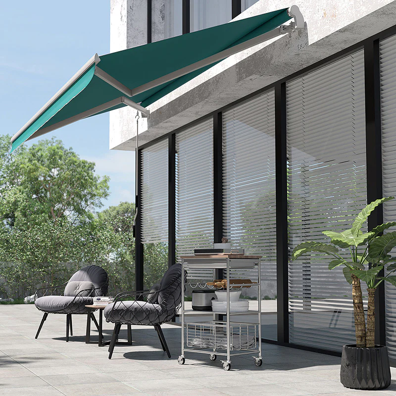 13' x 8' Retractable Patio Awning with Manual Crank, UV/Water-Resistant & Aluminum Frame, Green - Image 3