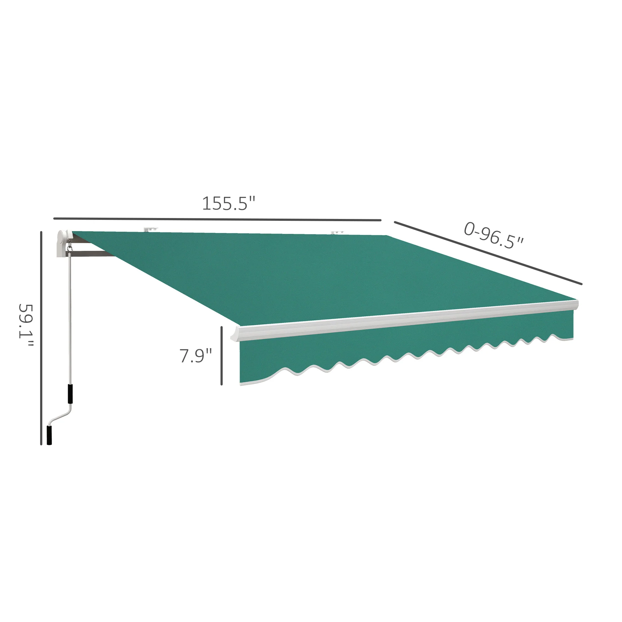 13' x 8' Retractable Patio Awning with Manual Crank, UV/Water-Resistant & Aluminum Frame, Green - Image 5