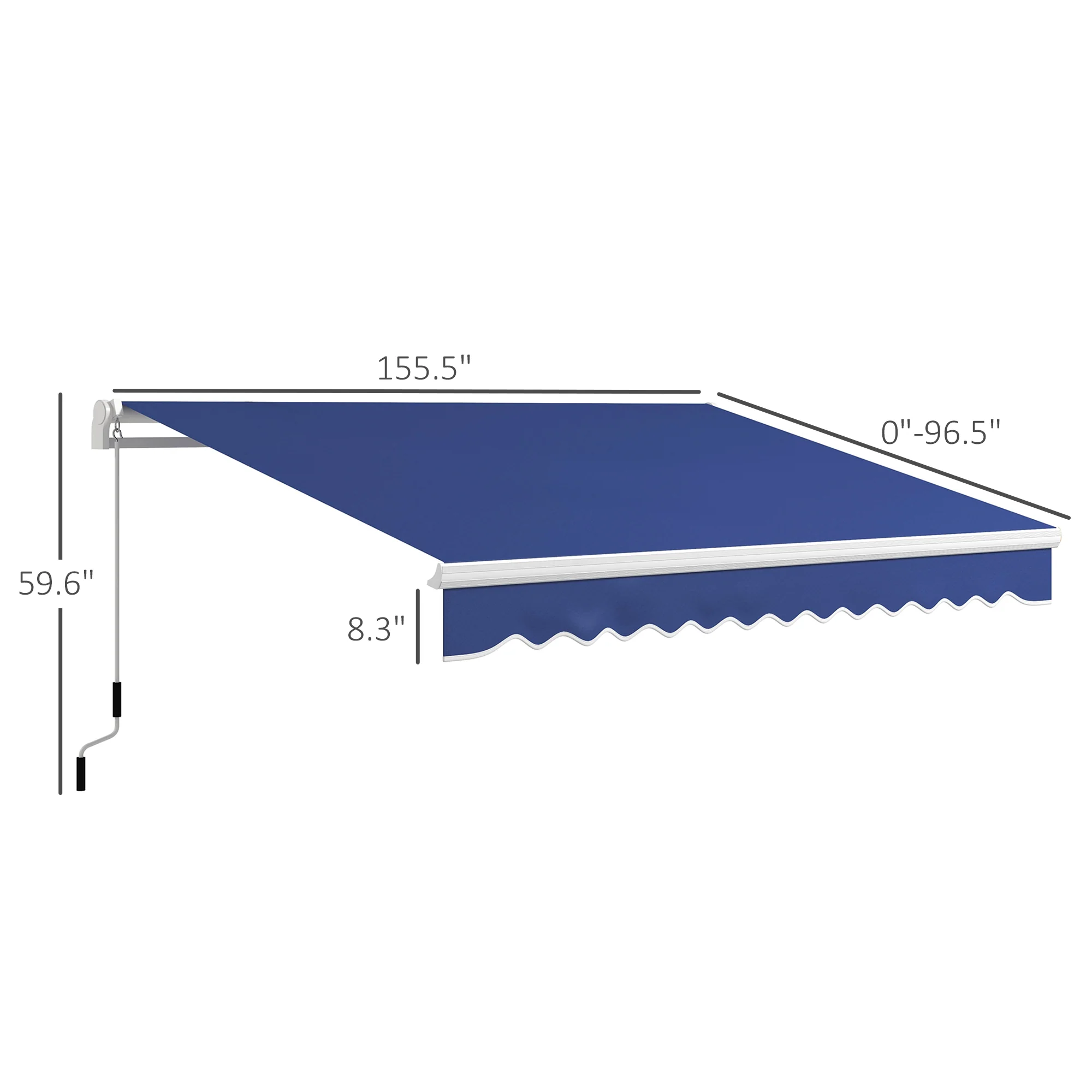 13' x 8' Manual Retractable Sun Shade w/UV Protection & Easy Crank, Dark Blue - Image 5